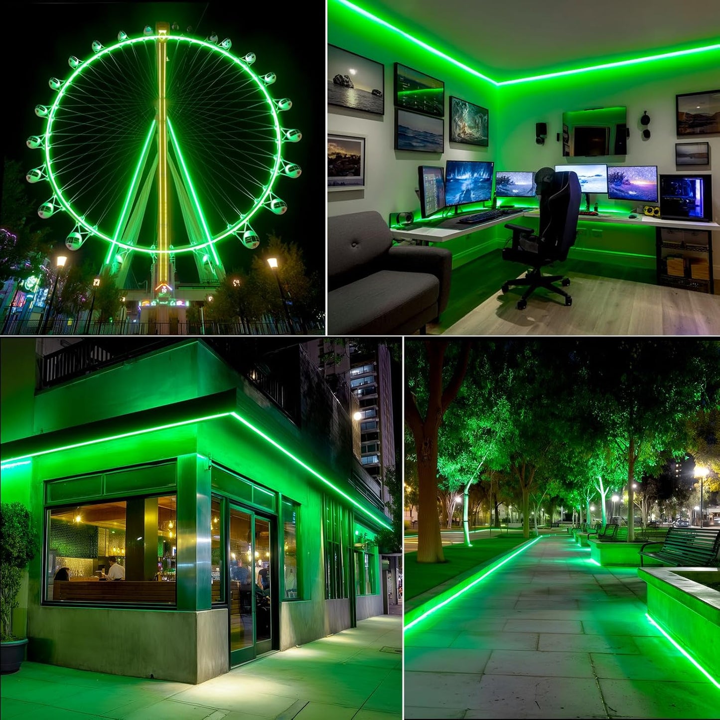 GZBtech Flexible LED Neon Rope Lights 33FT,AC 110-120V Waterproof Strip Light, 120 LEDs/M Cuttable Connectable Neon Lighting for Indoor Outdoor Home Decor/Commercial Building Use-Green 10M