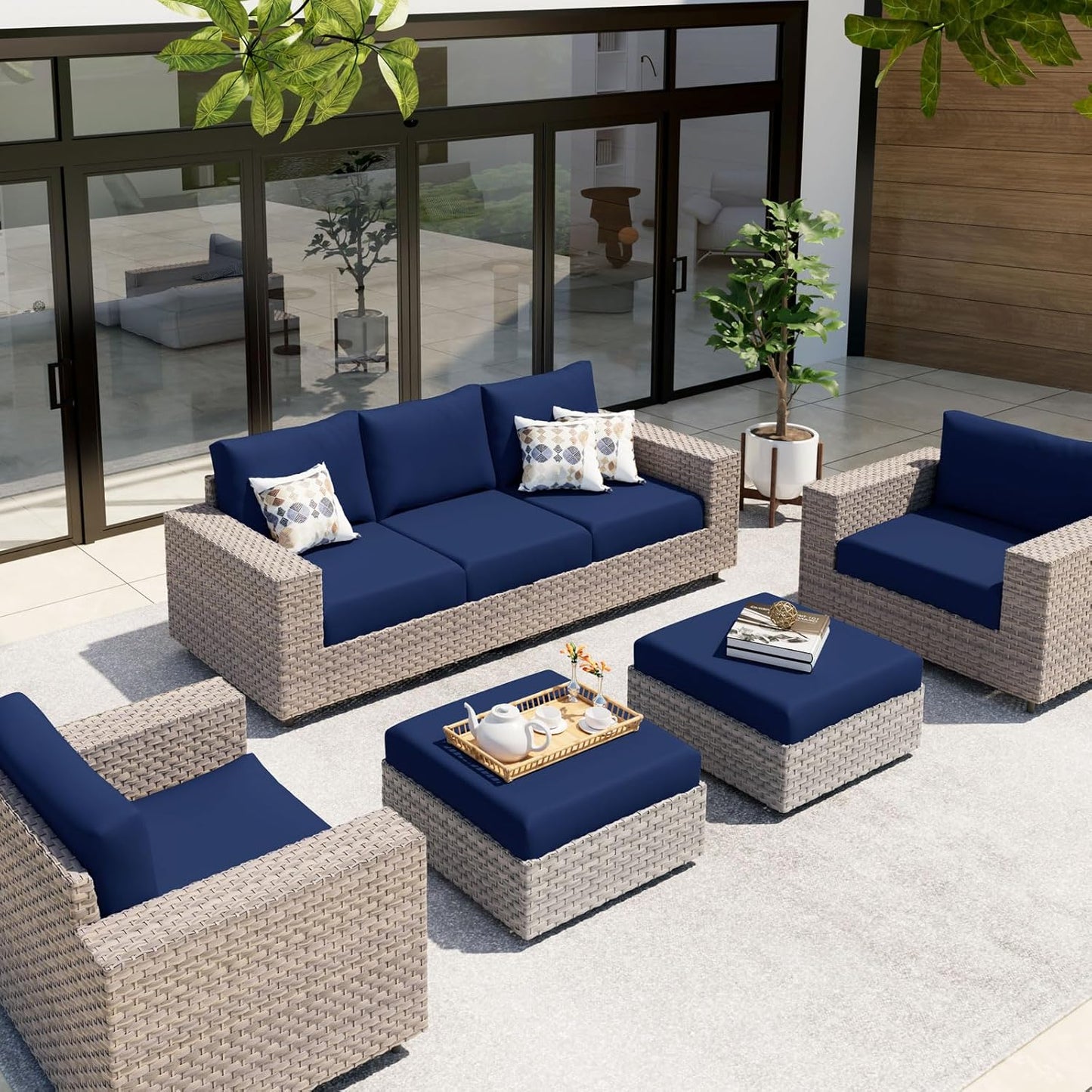 hyha Waterproof Couch Cushion Covers, Stretch Sofa Couch Seat Slipcover for Dog Washable, Non-Slip Waterproof Outdoor Cushion Covers for Patio Furniture Replacement (1 Piece for Small, Navy)