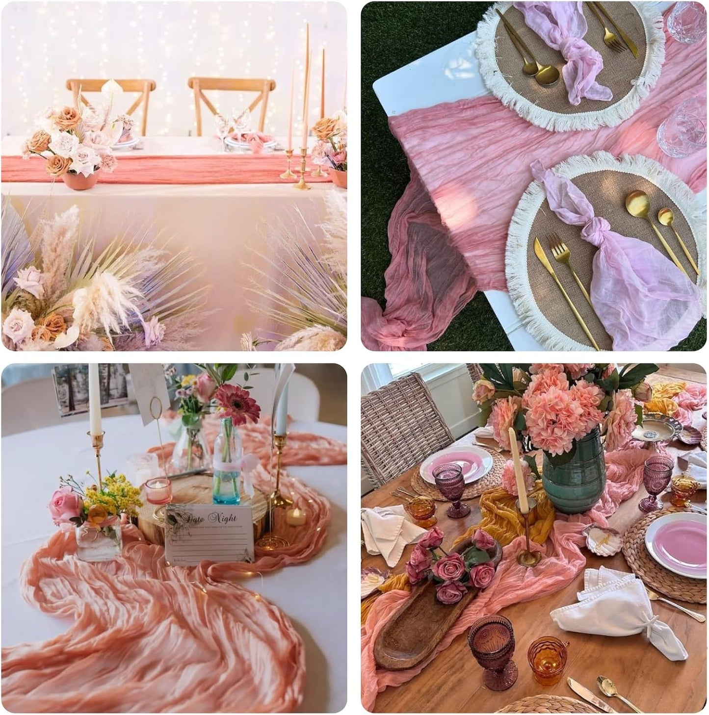 Sioloc 5 Pack Peach Coral Cheesecloth Table Runner Fall Autumn Decor for Home 10ft Table Cloth for Tea Wedding Birthday Party Baby Bridal Shower Halloween Thanksgiving