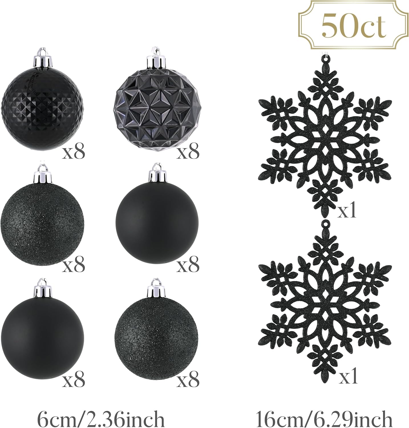 Valery Madelyn Christmas Tree Decorations Ornament Set for Fall Halloween, 50ct 2.36 Inches Black Shatterproof Christmas Ball Ornaments Hanging Xmas Holiday Party Decor