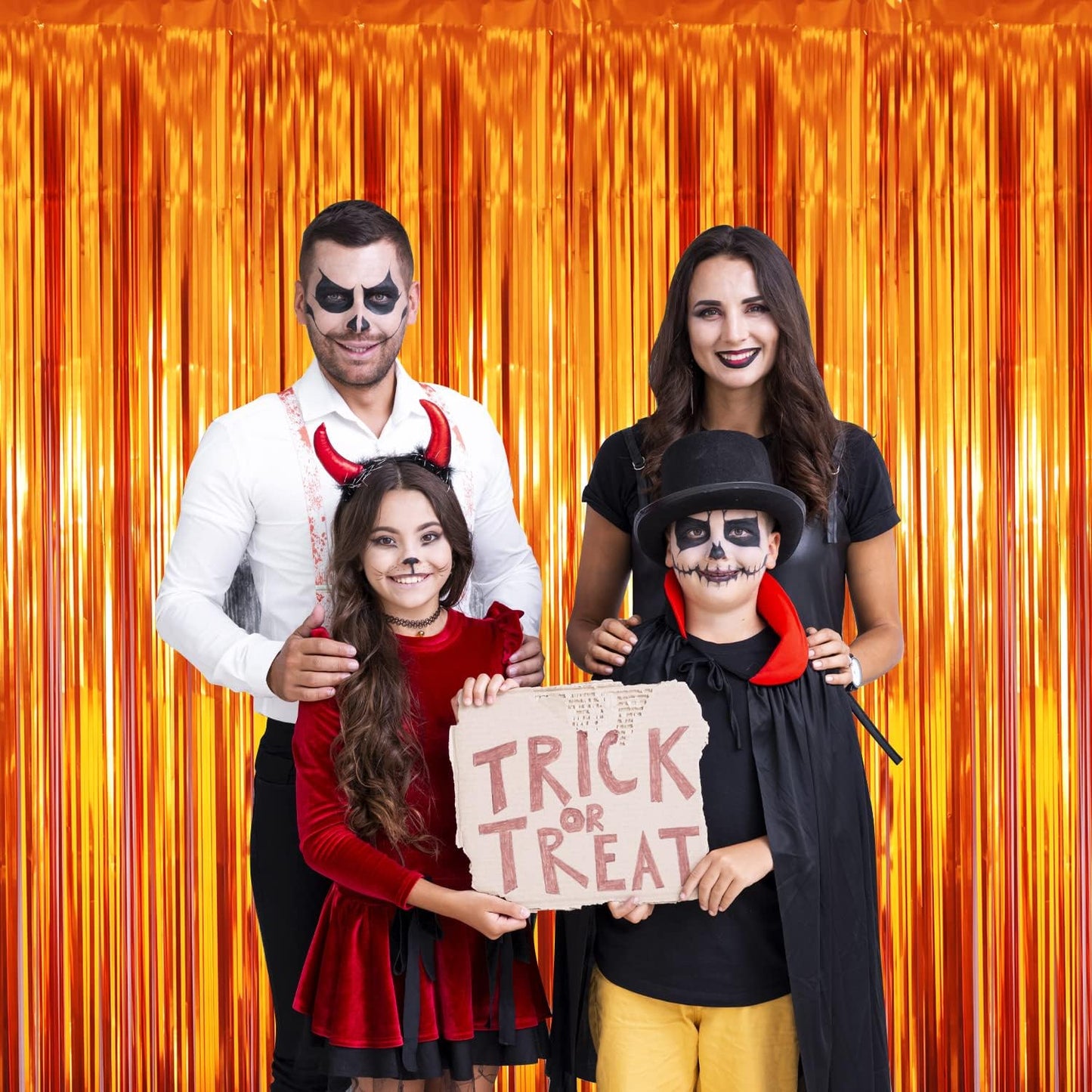 GOER 3.2 ft x 9.8 ft Metallic Tinsel Foil Fringe Curtains Party Photo Backdrop Party Streamers for Birthday,Graduation,New Year Eve Decorations Wedding Decor (3 Packs,Orange)