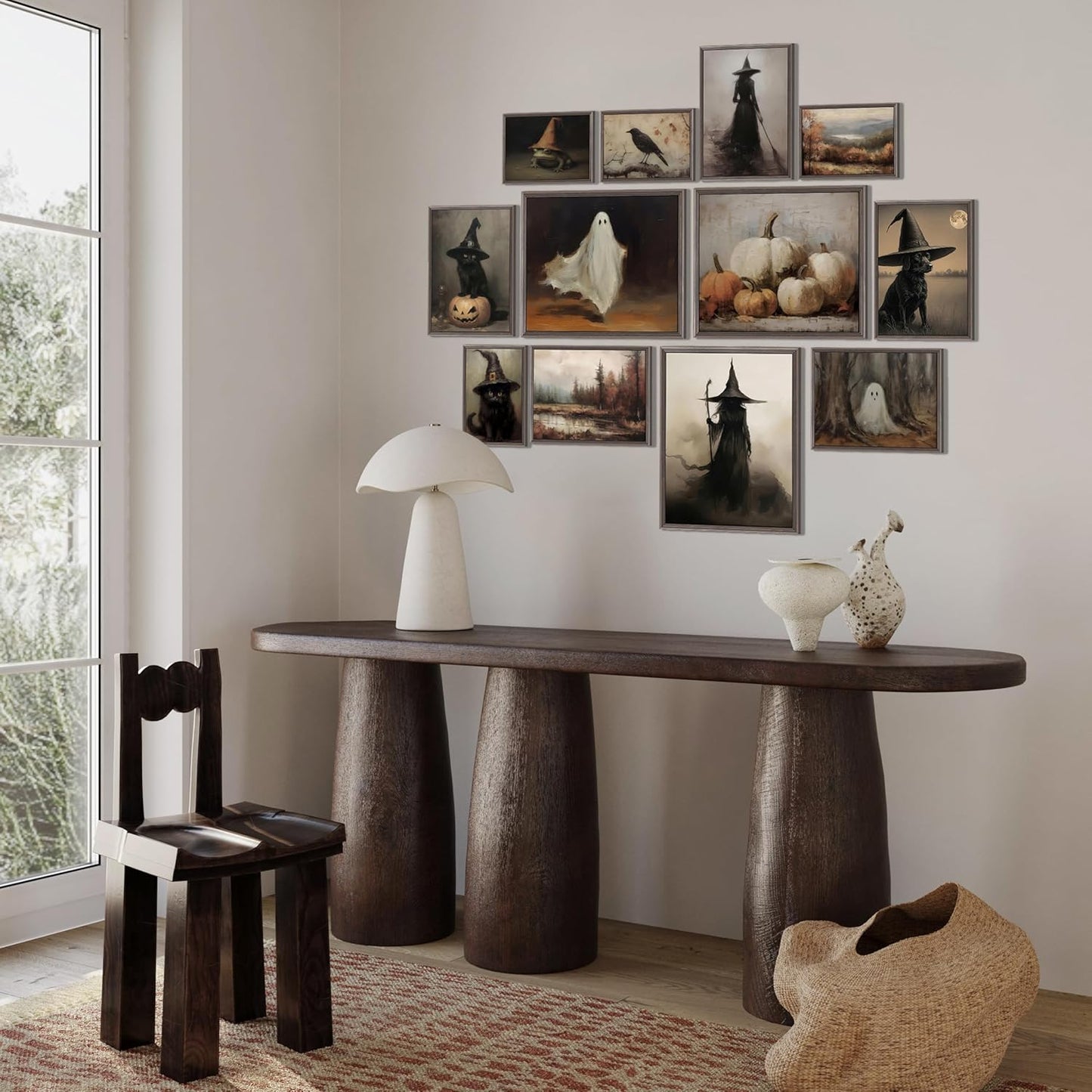 LANCHI95 12 Pcs Halloween Wall Art Prints, Vintage Witch Posters, Cute Ghost Pictures for Bedroom Decor (UNFRAMED)