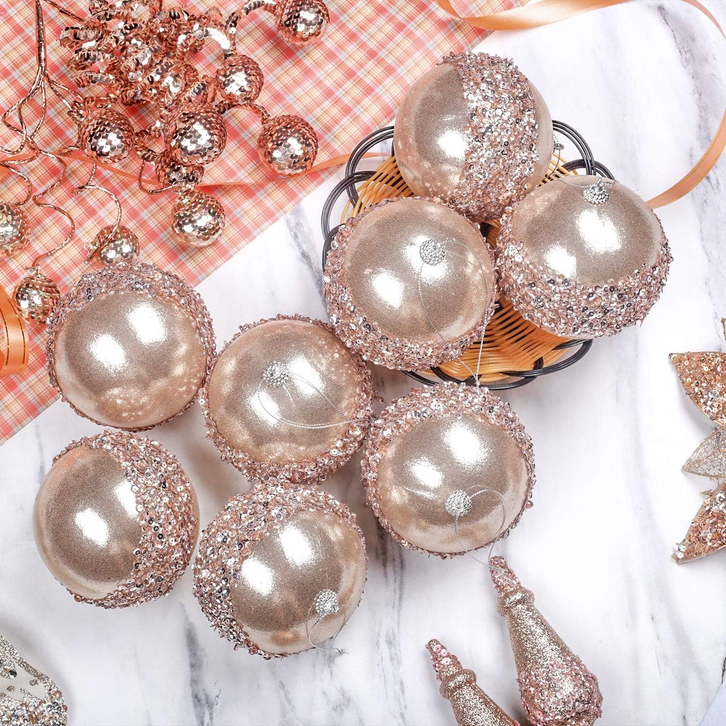 4pc Champagne Shatterproof 4" Christmas Ball Ornaments for Trees, Weddings, Holiday Decor