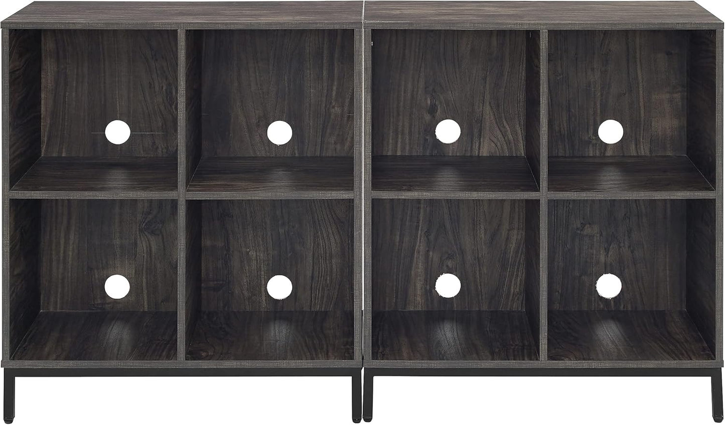 Crosley Furniture Jacobsen 2-Piece Vinyl Record Storage Cube Bookcase Set and Record Player Stand, Brown Ash