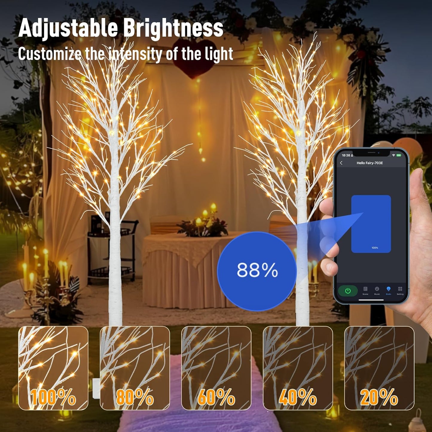Smart Lighted Birch Twig Tree with Fairy Lights, APP Conrol, 6FT 120 Warm White LEDs, 18 Modes, Dimmable, Schedule, Music Sync Waterproof for Indoor Outdoor Home Christmas Holiday Decor, 2pack
