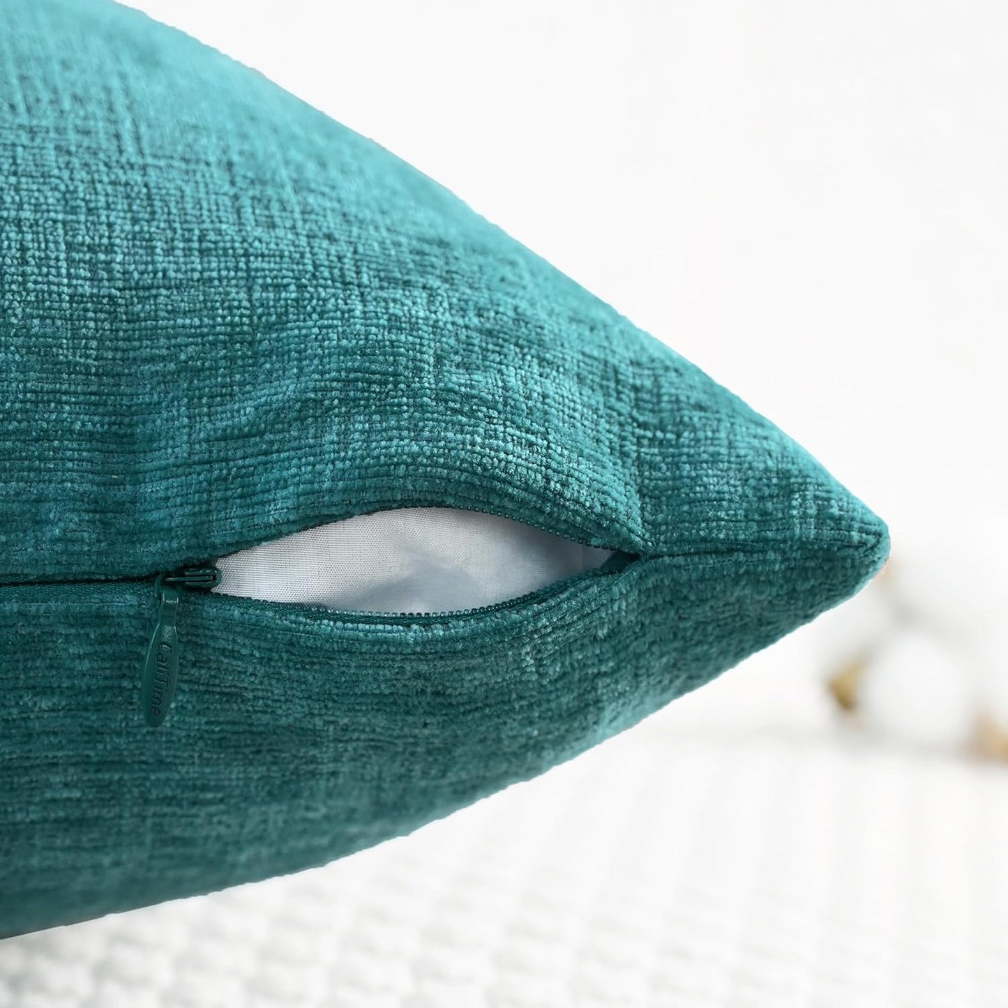 CaliTime Throw Pillow Covers Decorative 12 X 12 Inches Pack of 2 Cozy Chenille Cushion Cases for Couch Sofa Bed Living Room Home Teal