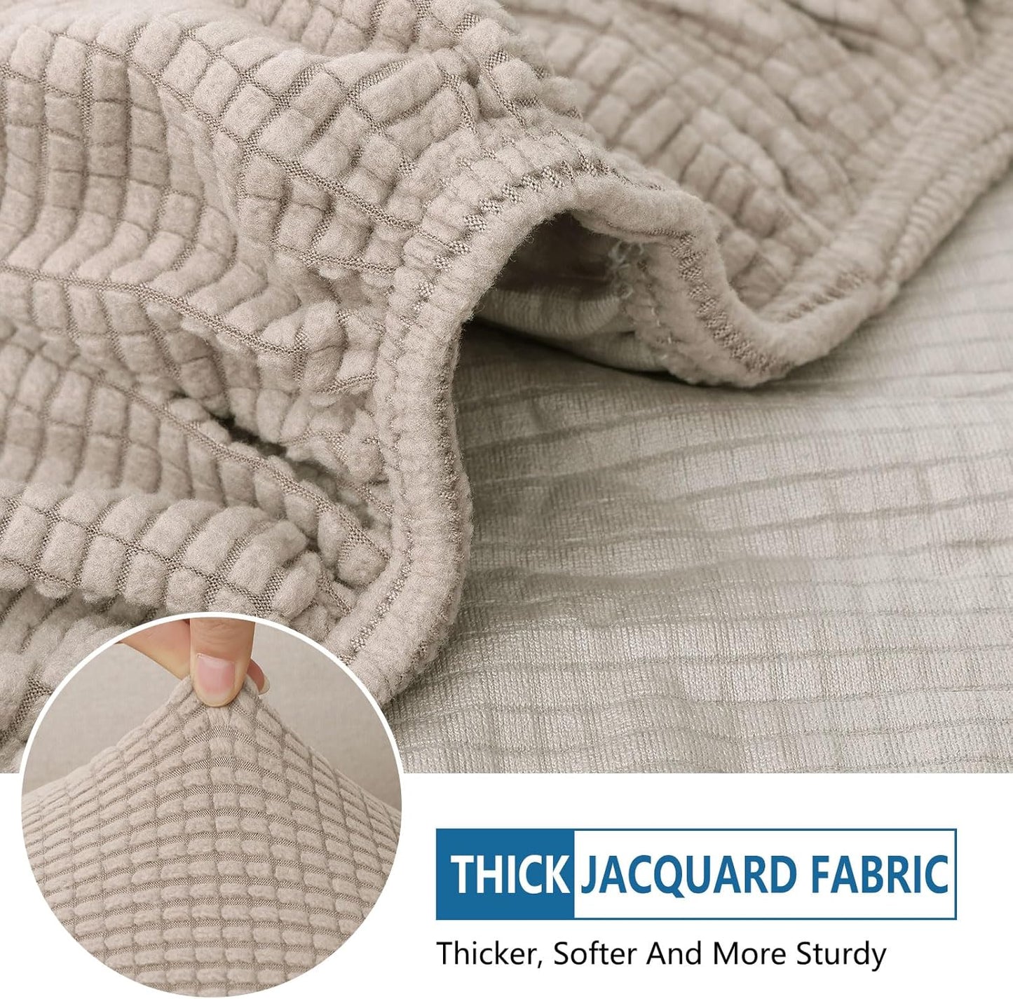 hyha Waterproof Couch Cushion Covers for Pets, Non Slip Sofa Seat Cover for Dogs Washable, Soft Thick Stretch Jacquard Fabric, Sofa Slipcovers with Elastic Bottom (1 Chaise+3 Seater, Taupe)