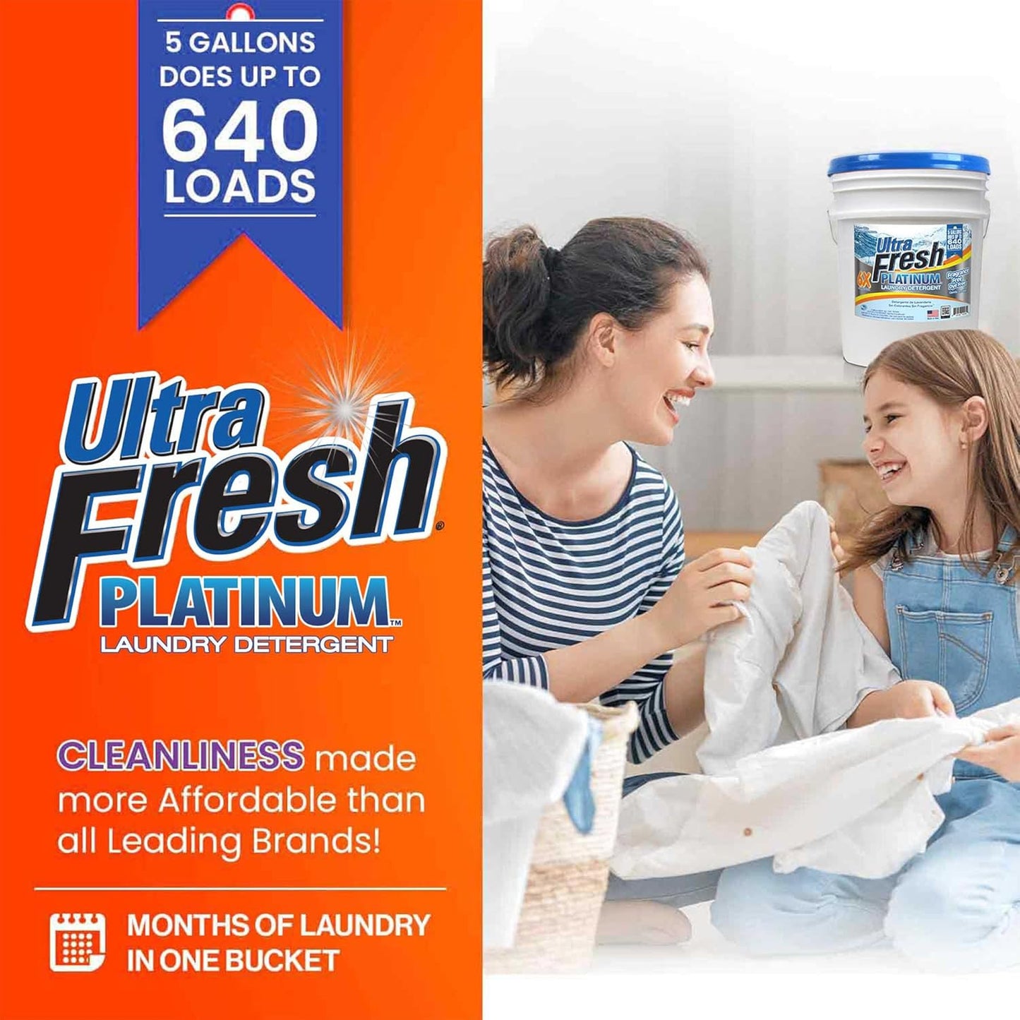 Ultra Fresh Liquid Laundry Detergent Washing Soap, 6X Platinum, Fragrance Free and Dye Free, 5 Gallon - Fabric Odor Remover to Wash Clothes and Sheets