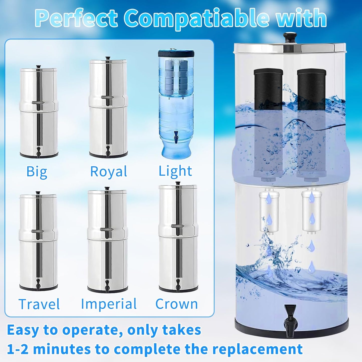 4 Pack Fluoride Water Filter,Replacement for PF-2® Fluoride Filters, Fluoride and Arsenic Filter Compatible with Berkey Gravity Filtration System、 Big、 Travel、 Royal、Imperial and Crown Series