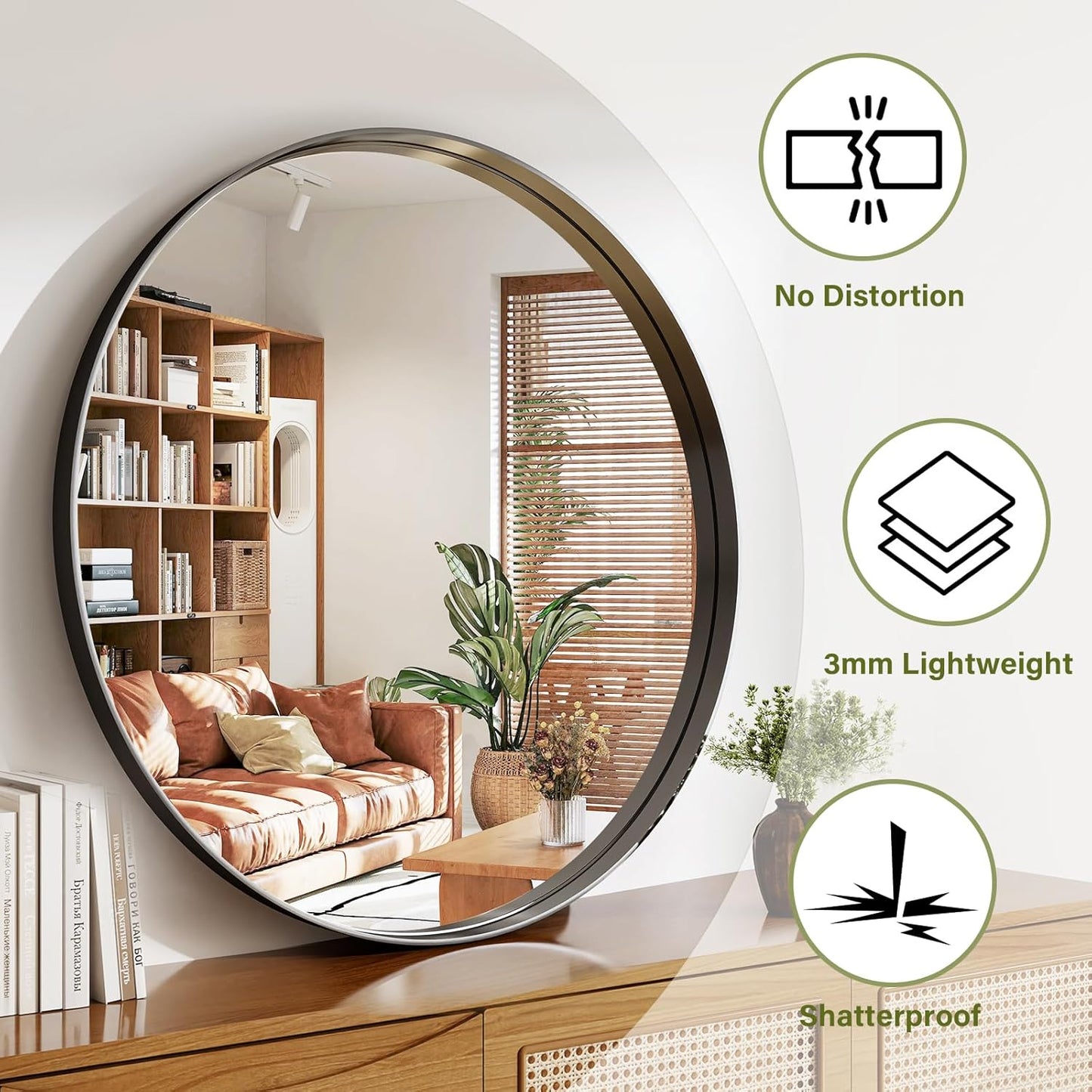 48 Inch Round Bathroom Mirror - Wall Mounted Circle Mirror with Metal Frame, Modern Mirror Suitable for Bathroom, Vanity, Entryway, Living Room, Wall Decor,Black