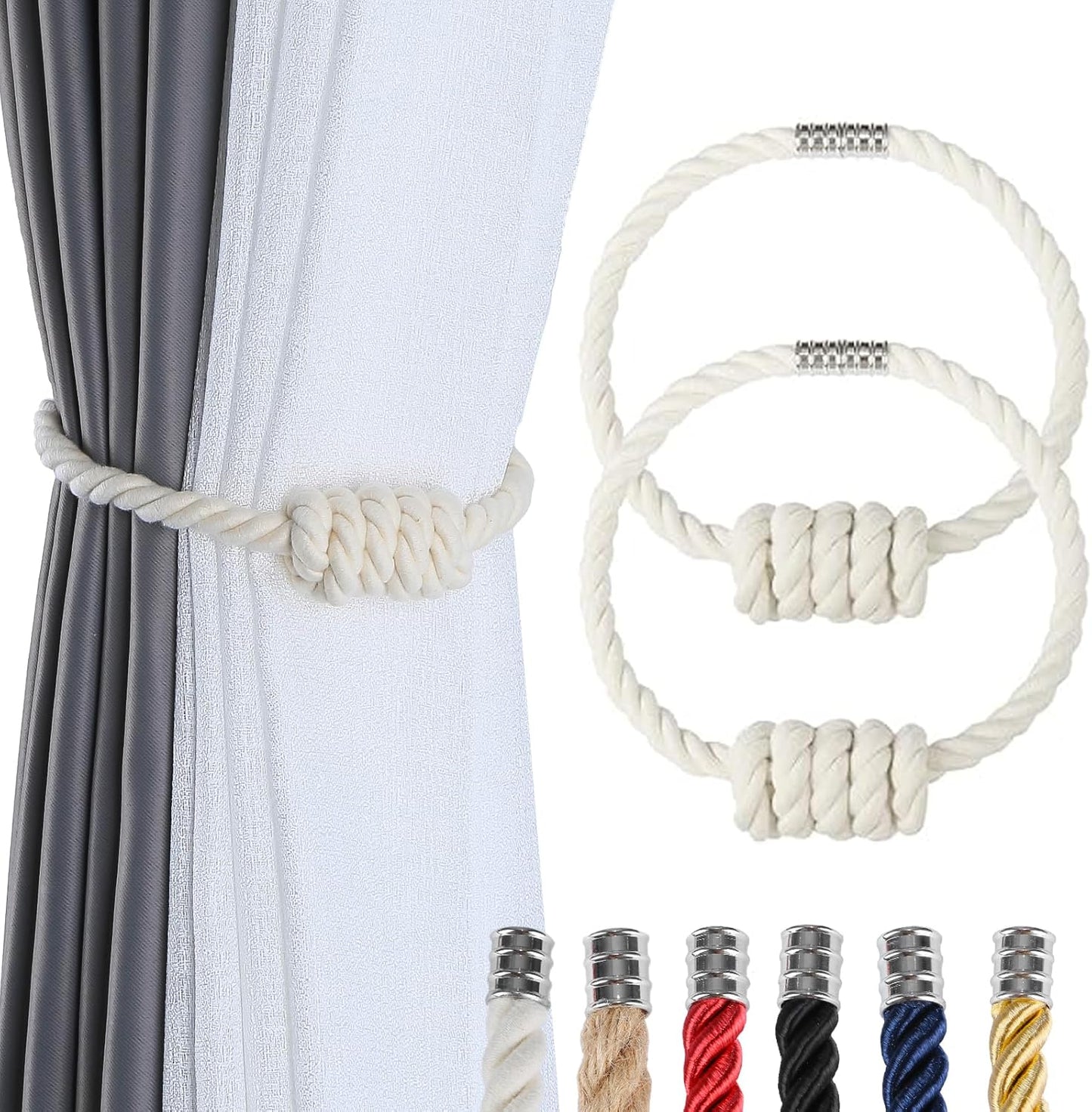 Fenghuangwu 2Pack Magnetic Curtain Tiebacks – Bohemian Style Handmade Woven Tie-Backs for Drapes,Elegant Exquisite Knot Holdbacks,Outdoor Boho & Modern Home Decor-Cotton