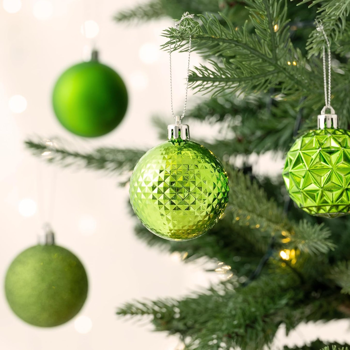 Valery Madelyn Christmas Tree Decorations Ornament Set for Fall Halloween, 50ct 2 Inches Lime Green Shatterproof Christmas Ball Ornaments Hanging Xmas Holiday Party Decor