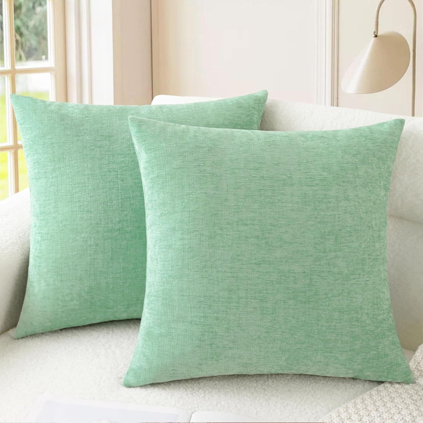 CaliTime Throw Pillow Covers Decorative 24 X 24 Inches Pack of 2 Cozy Chenille Cushion Cases for Couch Sofa Bed Living Room Home Grey Green