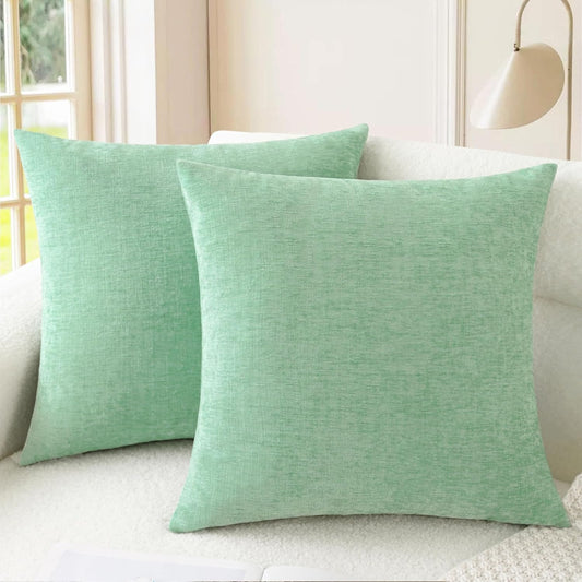 CaliTime Throw Pillow Covers Decorative 18 X 18 Inches Pack of 2 Cozy Chenille Cushion Cases for Couch Sofa Bed Living Room Home Grey Green