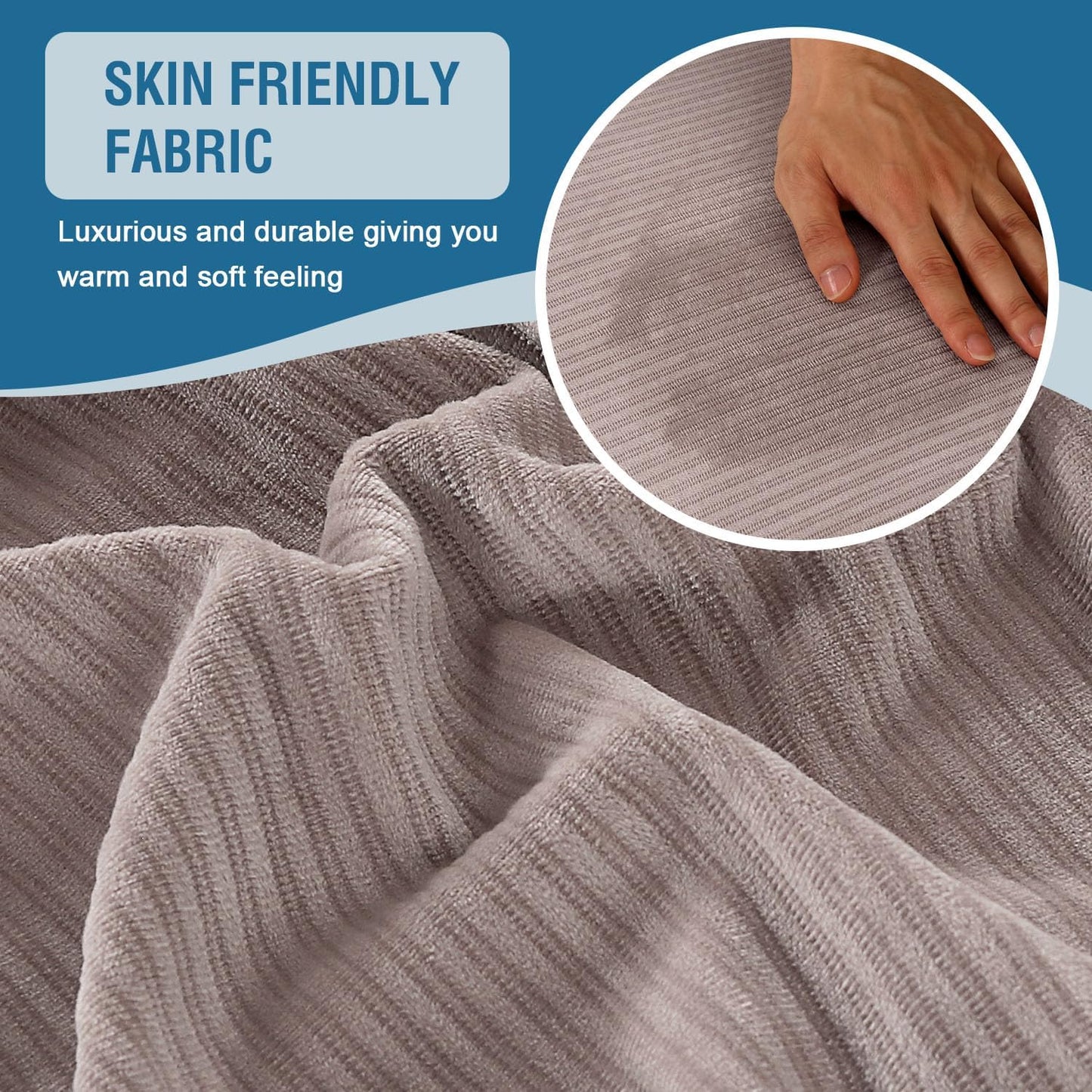 H.VERSAILTEX Velvet Stretch Couch Cushion Cover Plush Cushion Slipcover for Chair Loveseat Sofa Cushion Furniture Protector Seat Cushion Sofa Cover (3 Piece Sofa Cushion Covers, Taupe Striped)