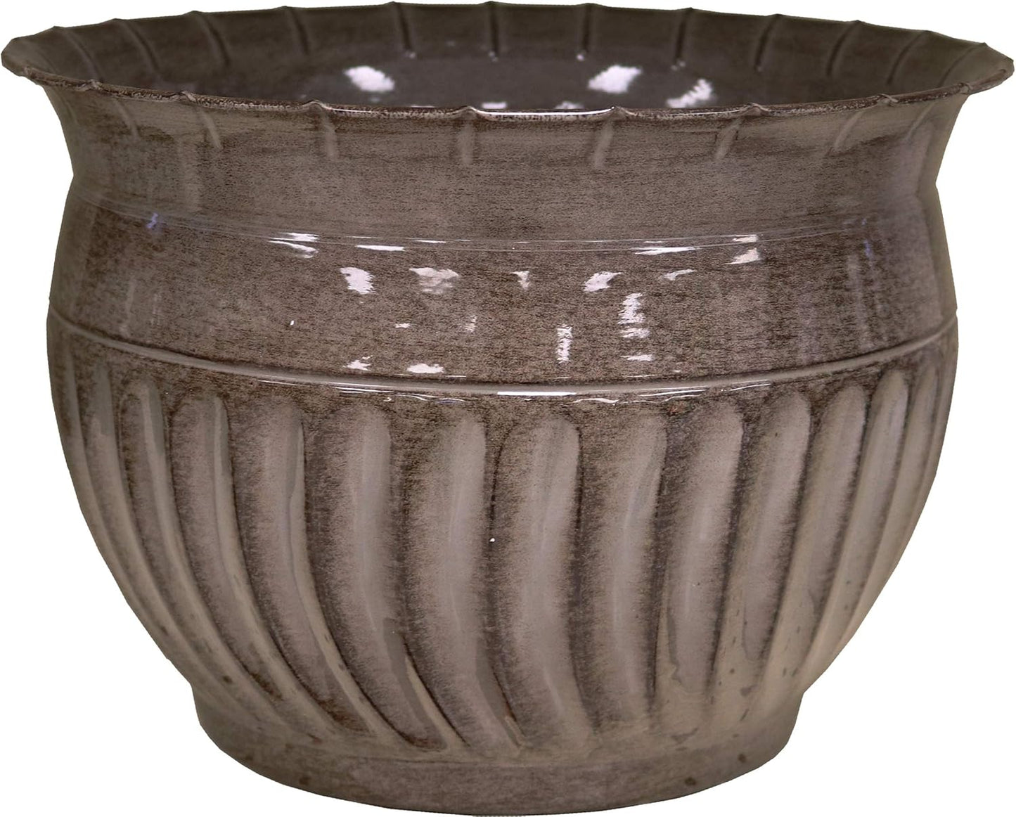 Headwind 8" Sutton - Rosewood Brown, Ironstone Metal Planter Pot. Indoor Outdoor Use,