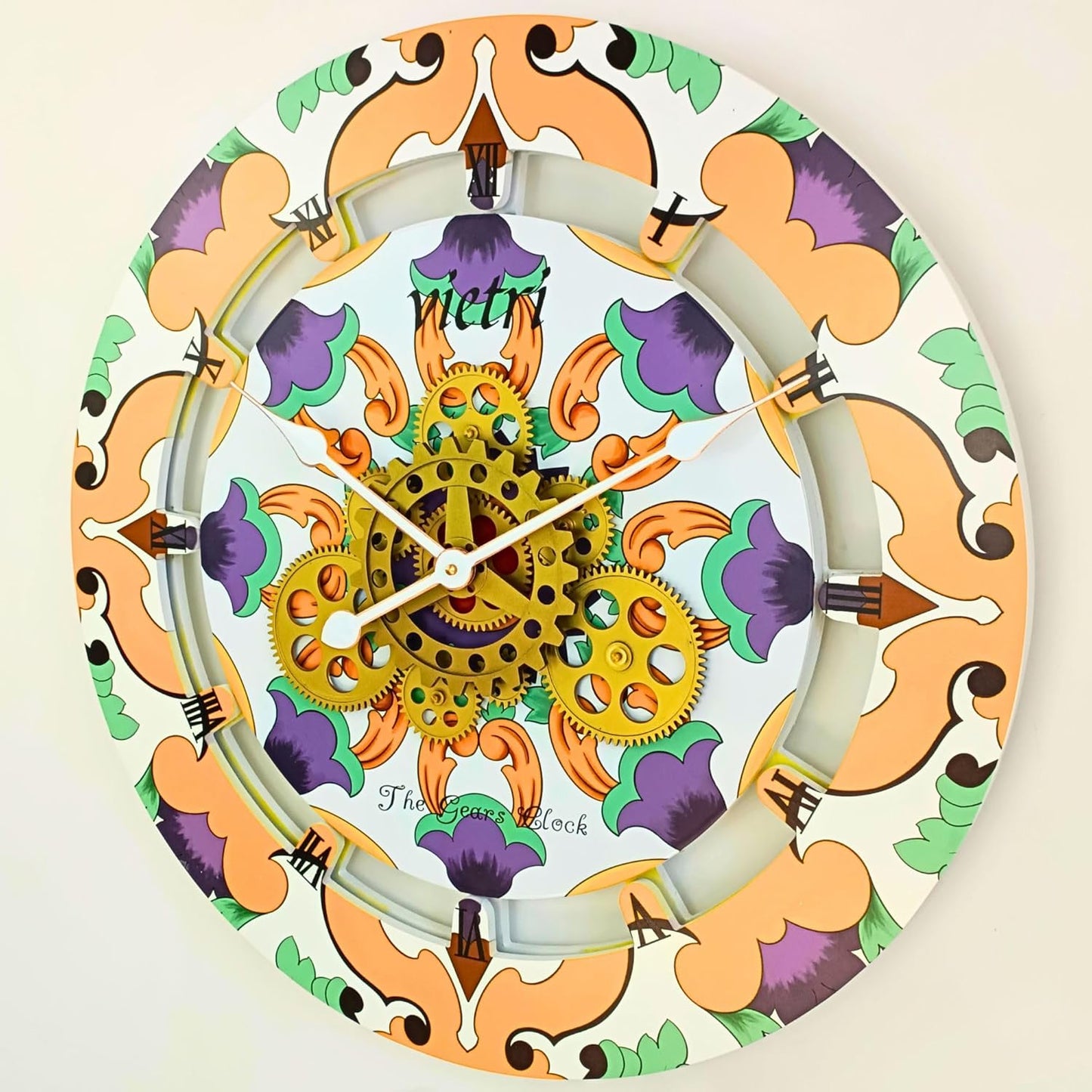 The Gears Clock Wall Clock Italy Collection with Moving Gears (Vietri, 24 inch Round)