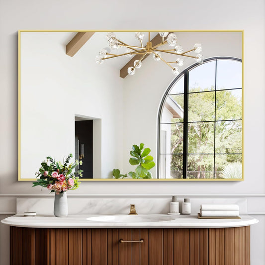 Gold Bathroom Mirror for Wall, 30x48 Inch Rectangle Mirrors with Metal Frame, Modern Vanity Wall Mirror Decor for Bathroom Living Room, Entryway Hangs Horizontal or Vertical