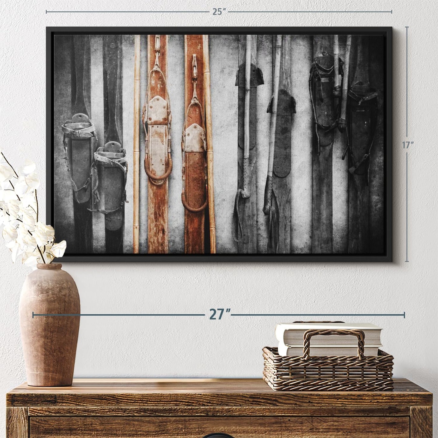ElephantStock Ski Collection Wall Art - Horizontal Framed Canvas - 1-Piece Bathroom Wall Decor - Photography sports Canvas Print - Brown and Black Decor for Wall - 25" X 17"