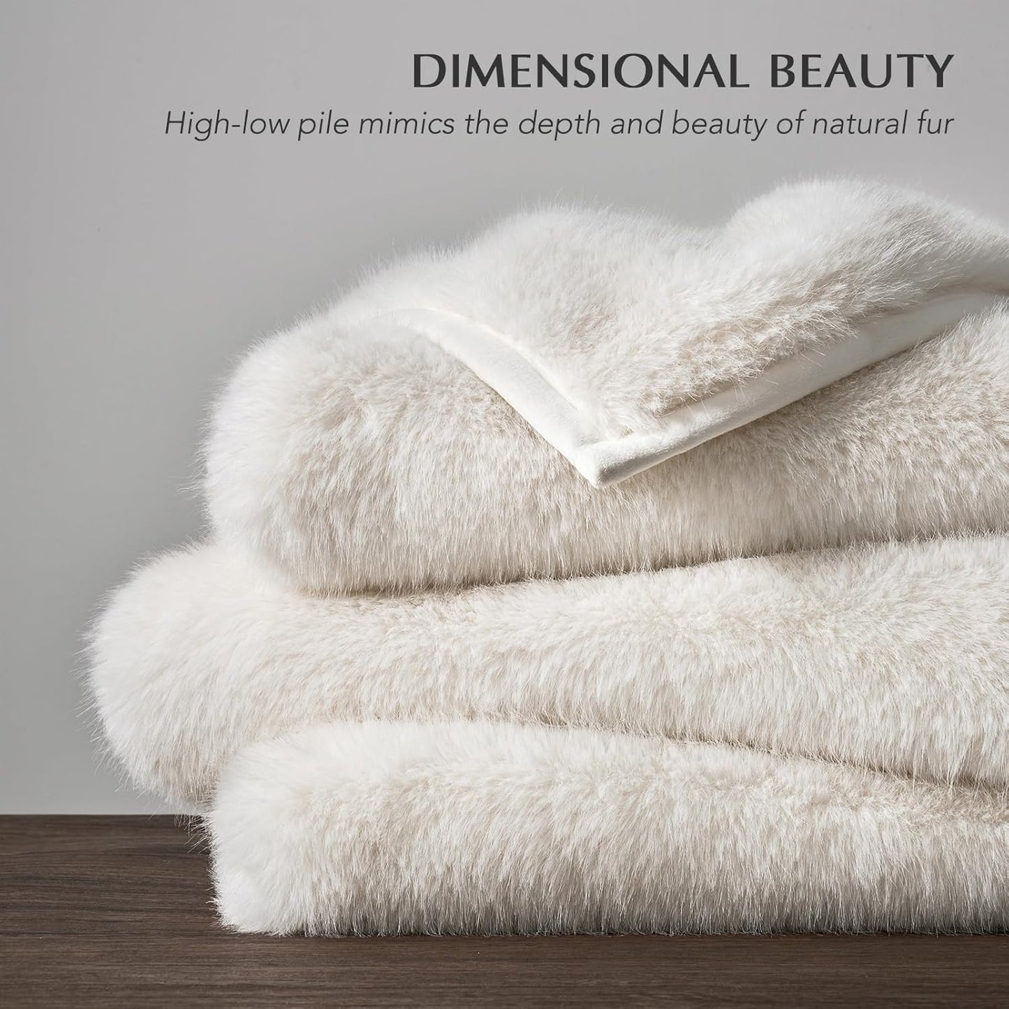 Luxury Faux Fur Throw Blanket, Soft Fluffy Faux Mink Blankets for Bed, Couch, Sofa, Thick Cozy Plush Warm Fur Throws with Reversible Velvet, Ivory Mink, 60"x80"