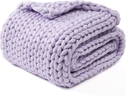 YnM Chunky Throw Blanket, Medium-Weight, Hand Knitted, Skin Friendly, Ventilated and Breathable, Machine Washable, Home Décor Piece for Couch, Sofa and Bed (Iris Lavender, 40x50 Inch)