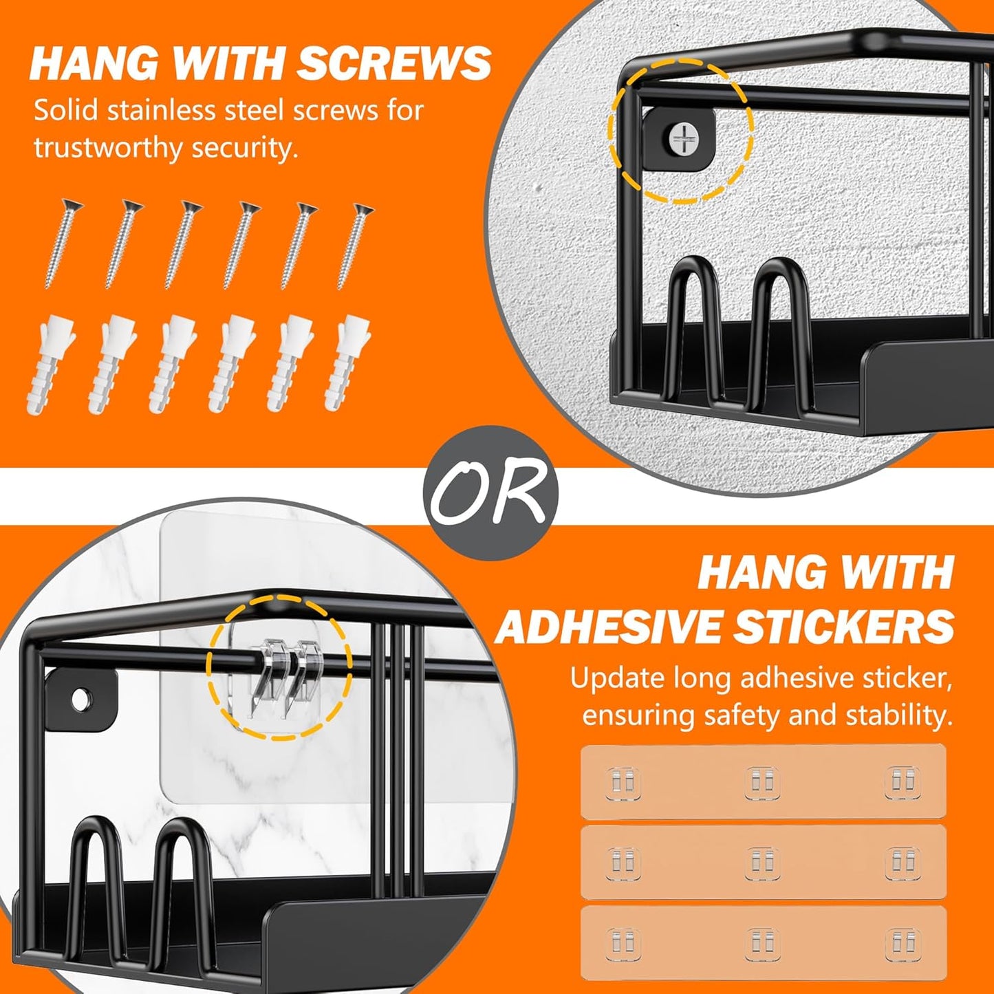 Spice Rack Wall Mounted 2 Pack, Space-Saving Spice Organizer for Spice Jars and Seasonings,Screw or Adhesive Hanging Spice Rack Organizer for Your Kitchen Cabinet,or Pantry Door