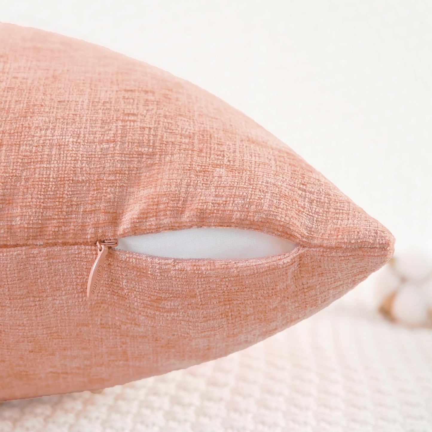 CaliTime Throw Pillow Covers Decorative 22 X 22 Inches Pack of 2 Cozy Chenille Cushion Cases for Couch Sofa Bed Living Room Home Dusty Pink