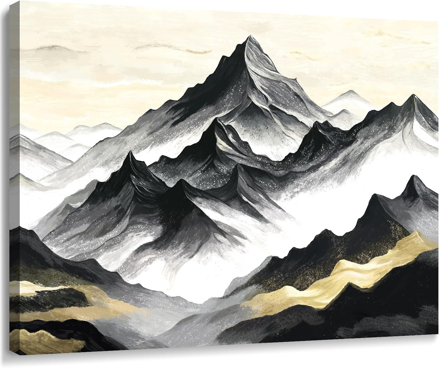 amatop Black and White Mountain Wall Art – Minimalist Modern Landscape Canvas Print Nature Scene Picture Bathroom Bedroom Office Wall Decor, Small Tranquil Misty Hills Zen Artwork for men, 16x12 Inch