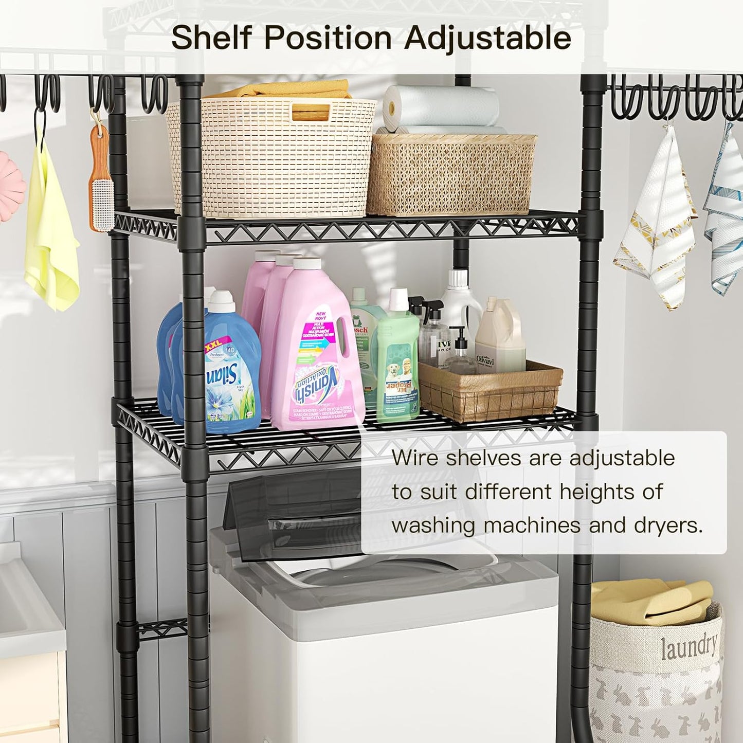 Ulif U8 Medium Laundry Room Storage Organizer, Over the Washer and Dryer Storage Shelves for Laundry Organization, 32.3”W x 17.3”D x 76.2”H, Suit Washing Machine Width within 29.9”, Hold 304 lb, Black