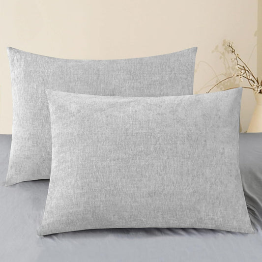 CaliTime Throw Pillow Covers Decorative 20 X 26 Inches Pack of 2 Cozy Chenille Standard Pillow Shams Cases for Couch Sofa Bed Living Room Home Moonbeam Gray