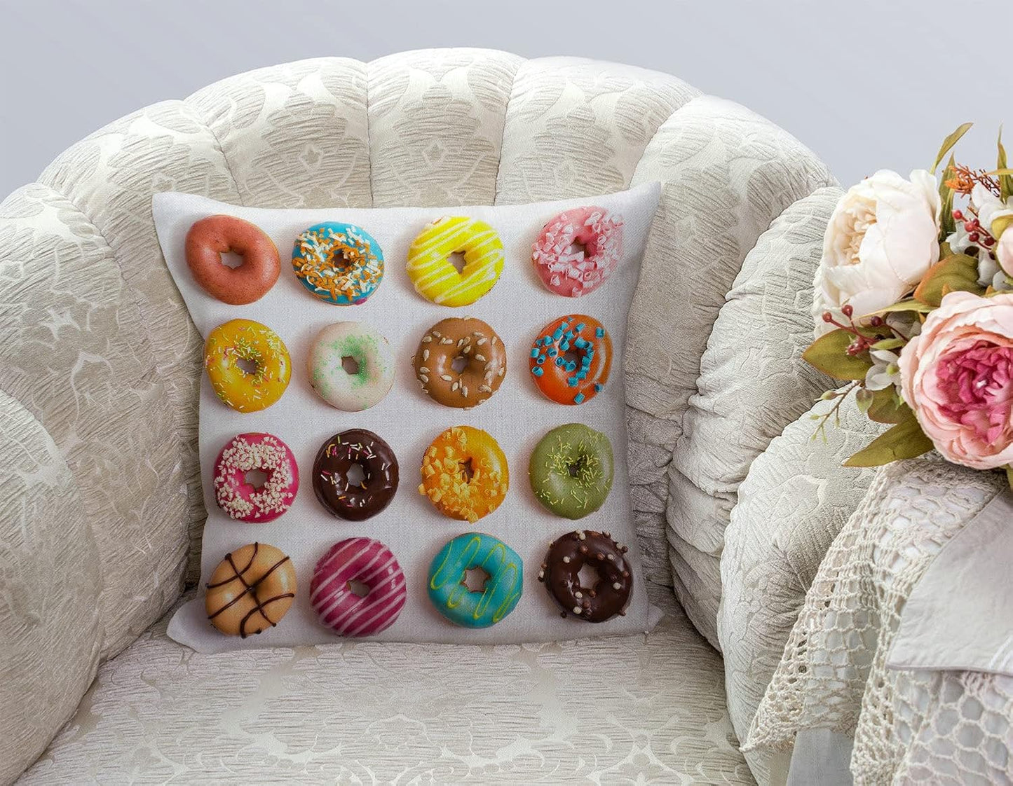 TSSOHU Outdoor Patio Throw Pillow Cover Colorful Donuts Farmhouse Décor Outside Furniture Swing Seat Bench Chair Decorative Cushion Cases 18x18 Deep Seat Bed Couch Sofa