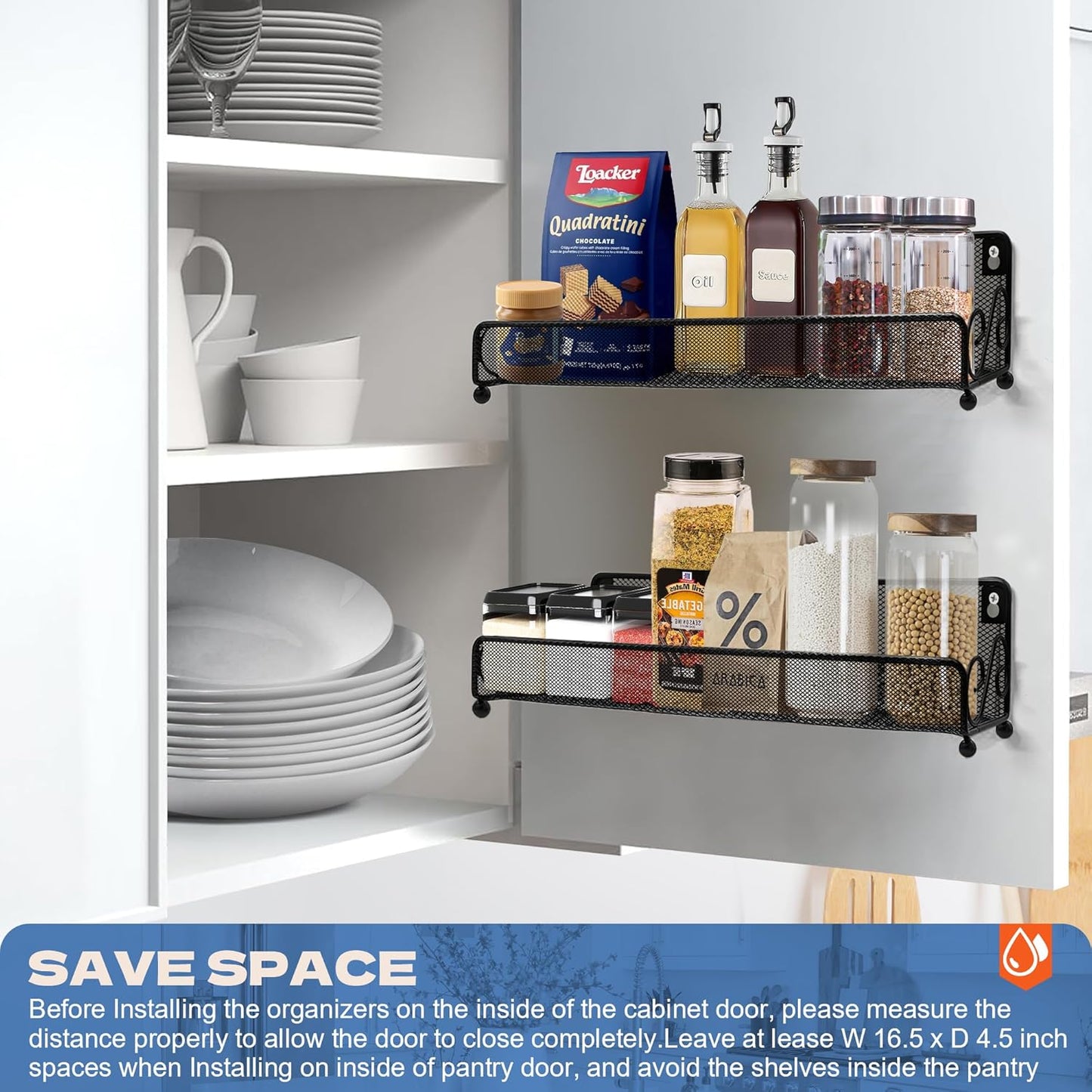 2 pack spice rack organizer for wall mounted or countertop, Jars Storage Organizer, Cabinet Holder, kitchen metal spice seasoning storage for RVs, Cabinet, Pantry Doors, Bathroom, Shower, Home Decor