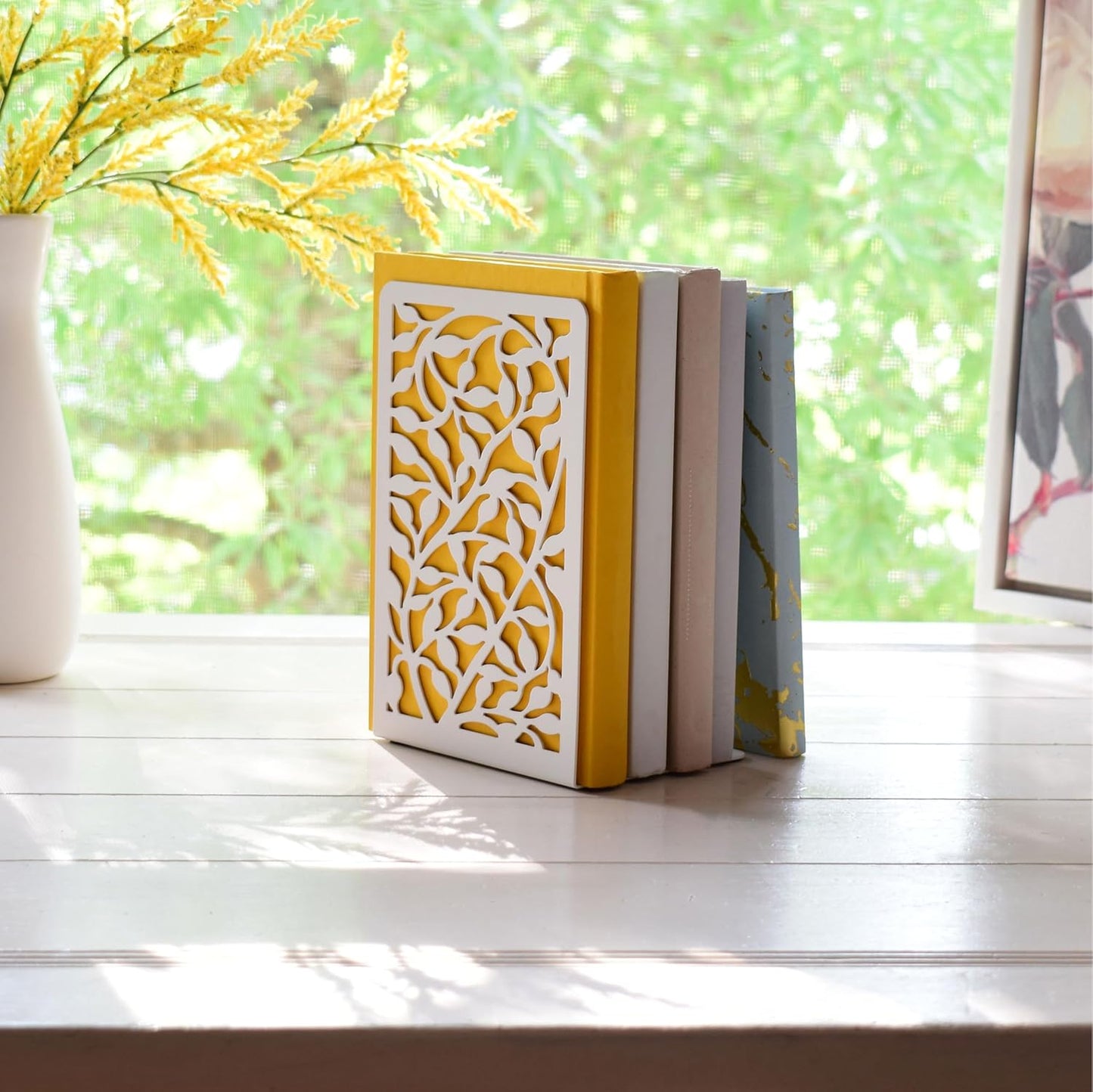 CNK Infinite Leaves Bookends - Metal Set of 2 for Heavy Books, Home Office & Decorative Book Stoppers