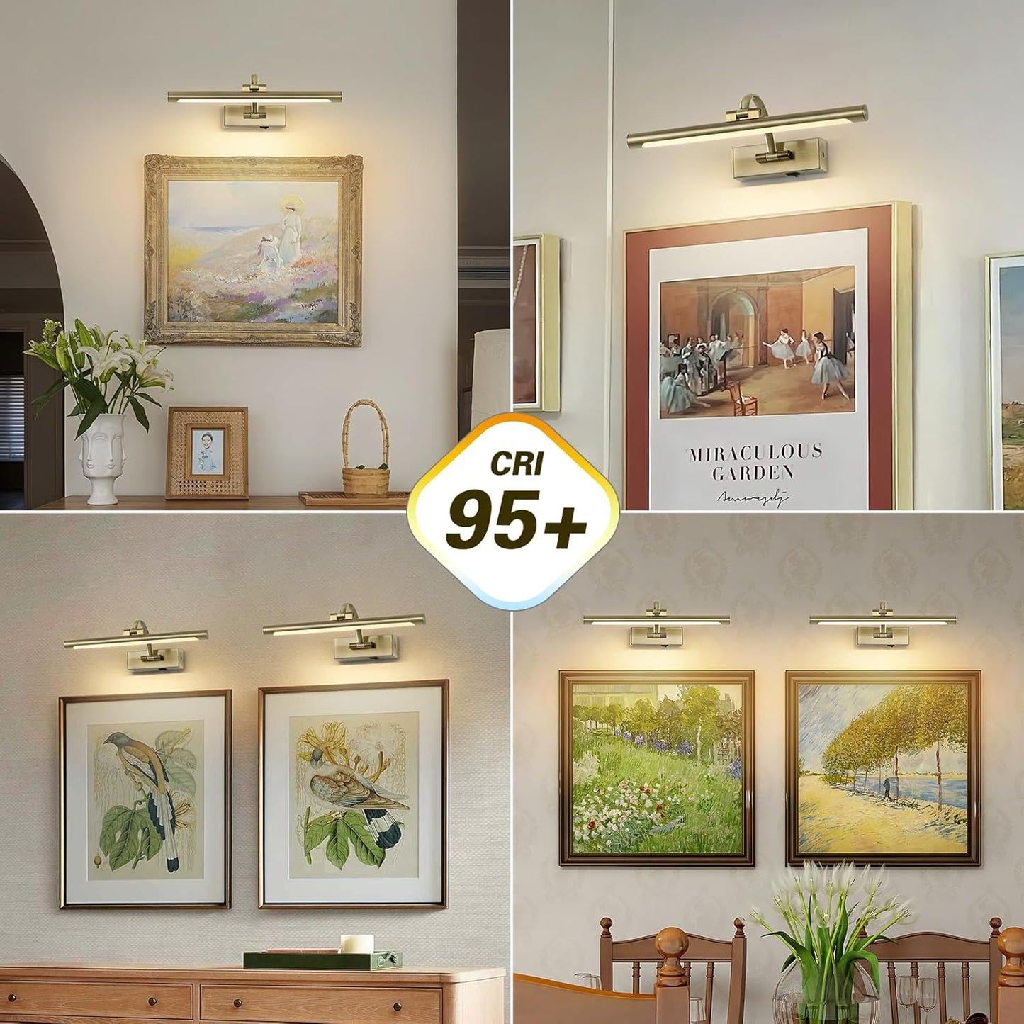 Wireless Picture Lights Rechargeable Gallery Lighting Battery Picture Frame Light with Remote and Timer, Adjustable Art Light for Paintings, Portraits, Antique Bronze Finish 16'' Inch 3W 2700K