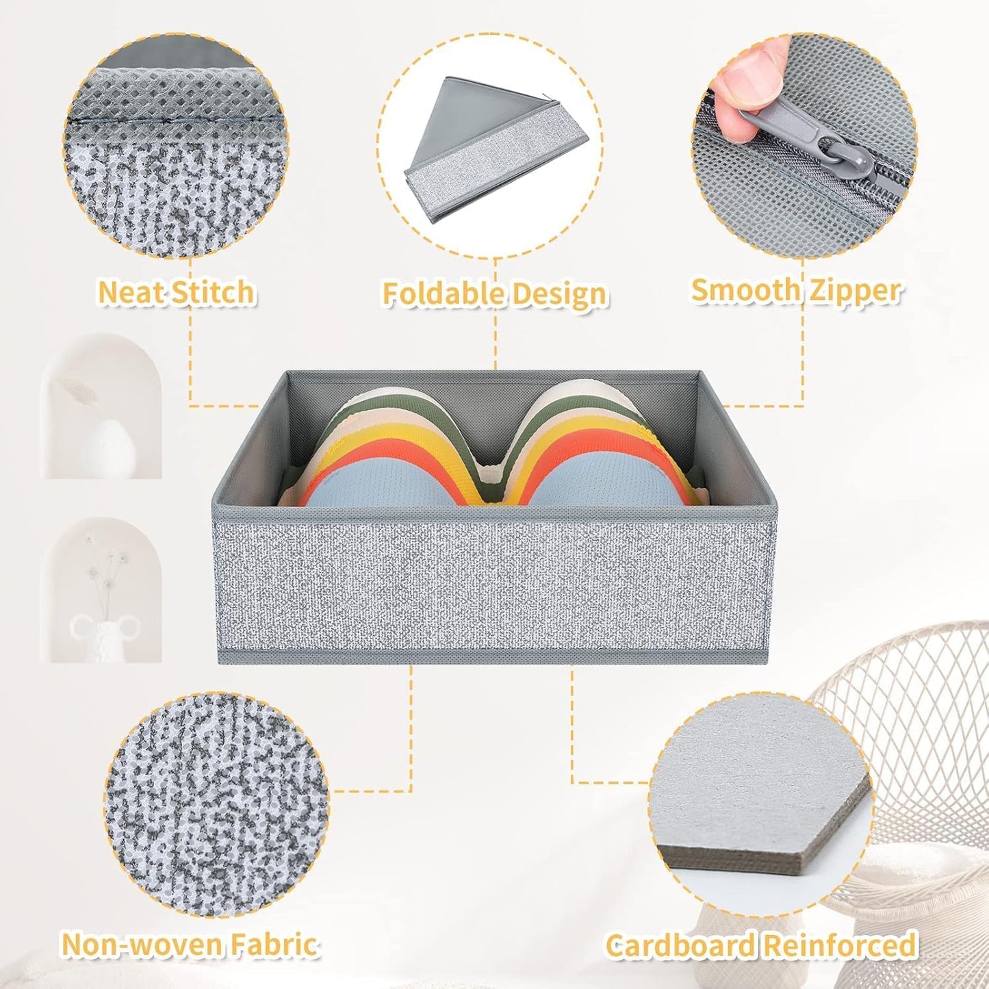 DIMJ Drawer Organizer Clothes 15 Pack - Foldable Baby Organizers and Storage & Dresser Organizer for Bedroom, Closet - Nursery Organization Dresser Dividers for underwear Sock Bra Belt Tie, Gray