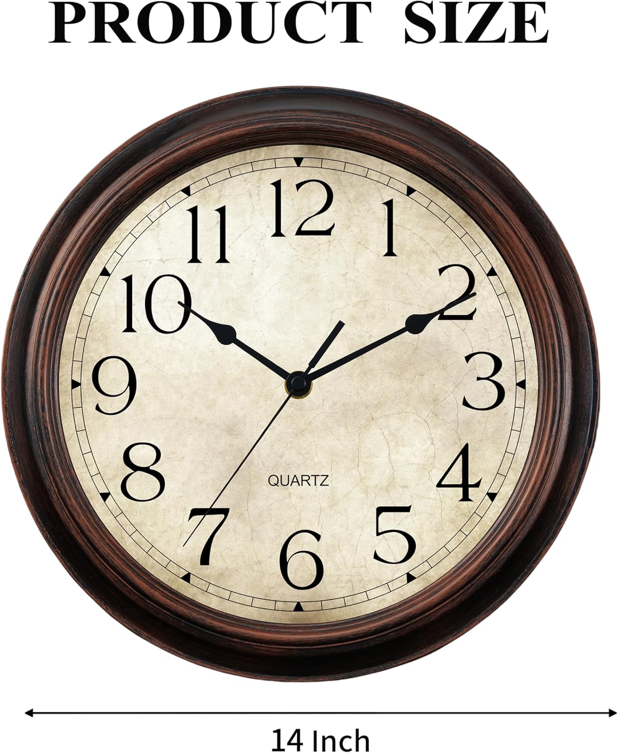 14 Inch Wall Clocks Battery Operated Silent Non-Ticking Analog Wall Clock Vintage Retro Rustic Style Decorative for Living Room Kitchen Home Office(Bronze)