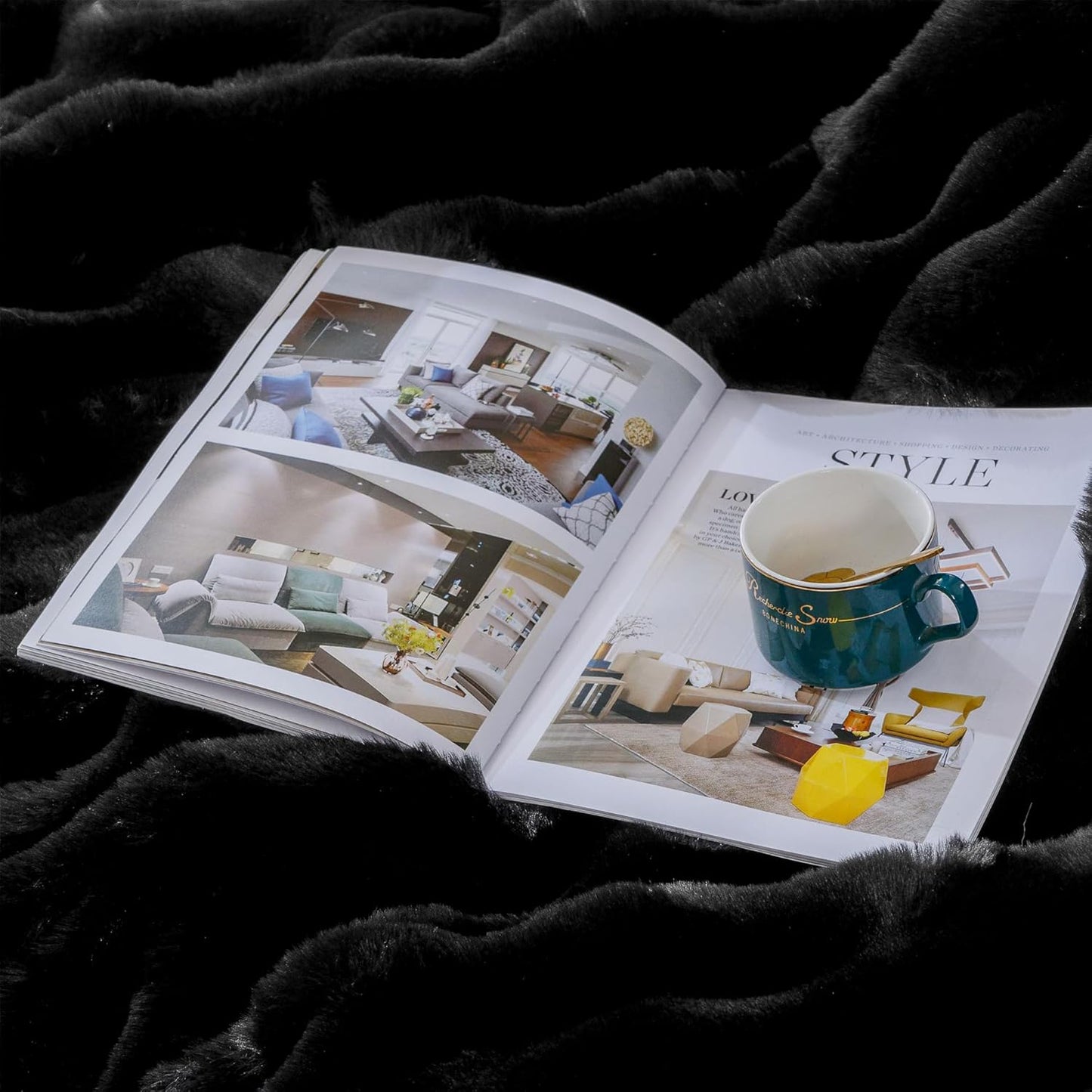 Black Fluffy Thick Fur Throw Blanket 50x60 for Bed Couch Office Chair Bunny Soft Blanket for Adults Gift Home Living Room Decorative Decor 860 GSM