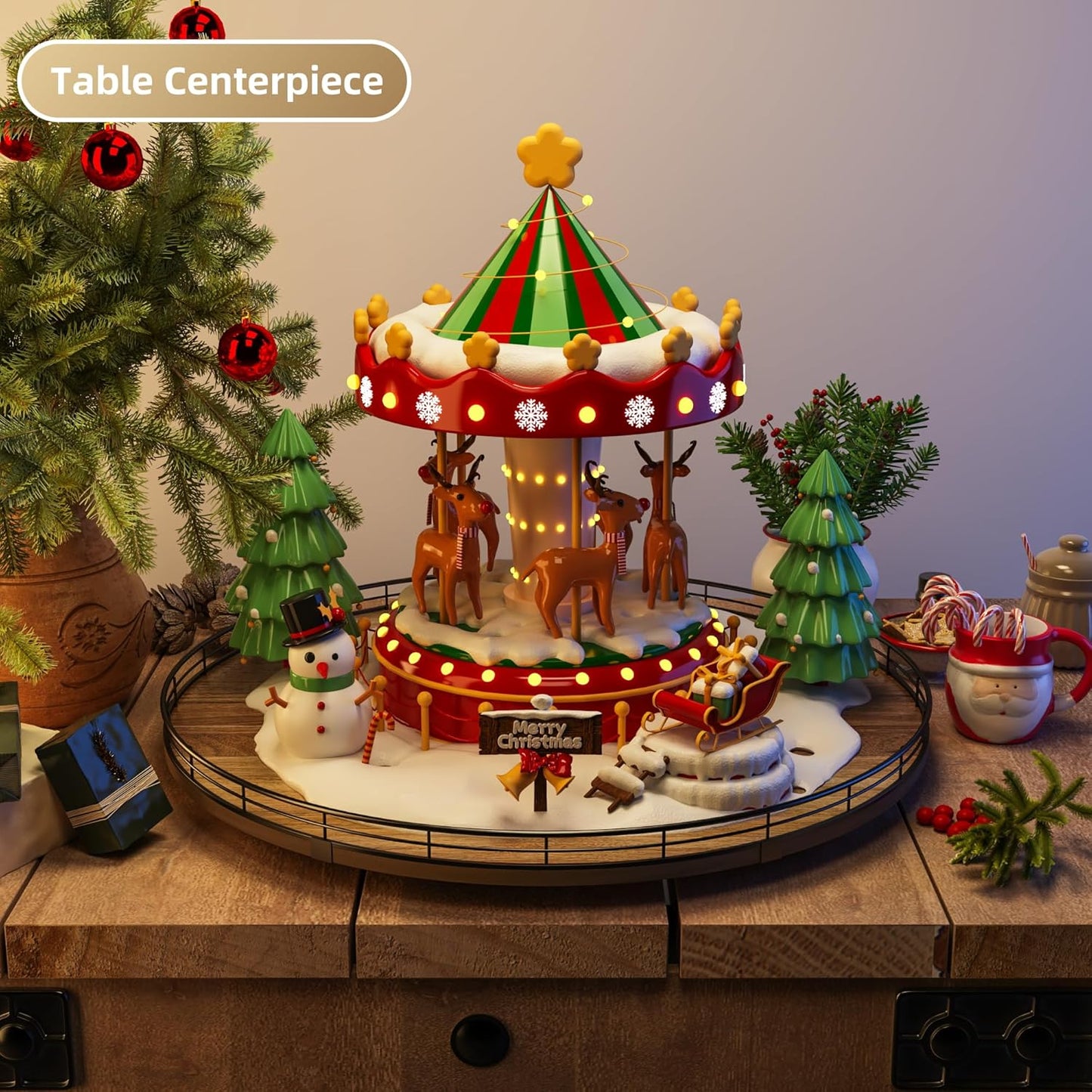 Acacia Wood 21" Lazy Susan Turntable Organizer for Table Top, Farmhouse Extra Large Round Lazy Susan for Serving Kitchen Countertop Cabinet for Charcuterie Centerpiece, Bathroom Vanity Tray Decor