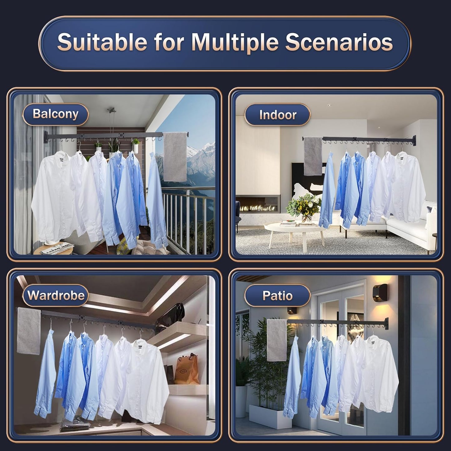 Clothes Drying Rack,Laundry Drying Rack Wall Mount, Space Saver Clothes Rack,Retractable,Collapsible(Tri-Fold), for Balcony,Laundry,Bathroom, Dark Grey Color,3z-g02