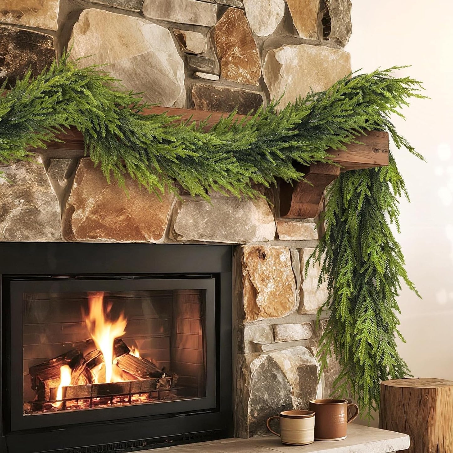Artificial Norfolk Pine Garland - Faux Christmas Garland Fake Green Garland for Fireplace,Table, Stairs, Mantle, Window,Indoor Outdoor,Home,Holiday Decor (2 PCS,5 FT)