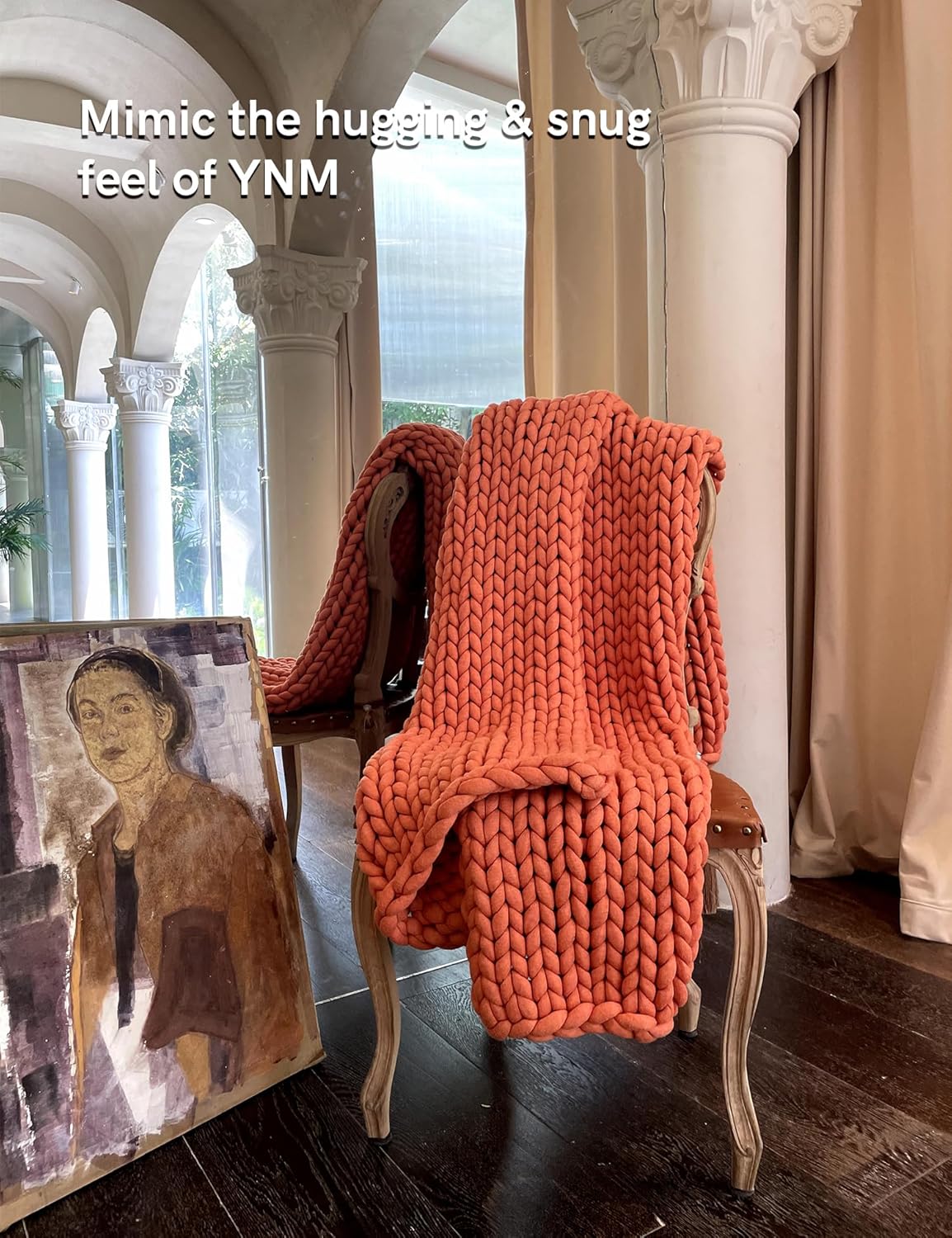YnM Chunky Throw Blanket, Medium-Weight, Hand Knitted, Skin Friendly, Ventilated and Breathable, Machine Washable, Home Décor Piece for Couch, Sofa and Bed (Exotic Orange, 40x50 Inch)