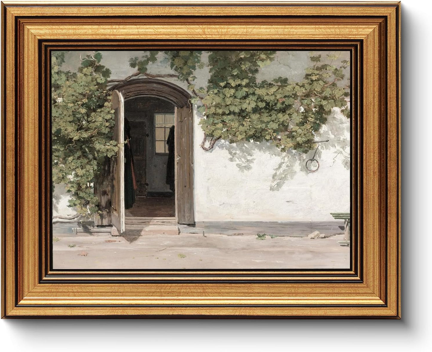 HUARCEY Gold Framed Vintage Wall Art Vineman Climbing The Walls Farmhouse Wall Decor Opening Door Oil Painting Picture Canvas Print Art Home Decor Aesthetic for Bedroom Bathroom Office 8x10in