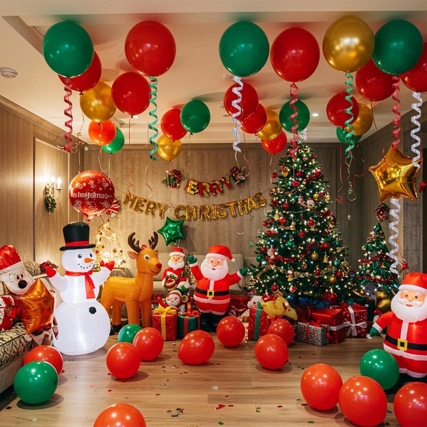 BEISHIDA 3 Pack Christmas Curling Ribbons Red Green Silver Balloons String Ribbons for Gift Wrapping Party Decorations（Total 300 Yards）