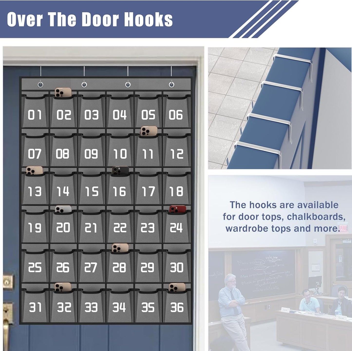 Loghot Classroom Accessories Closet Pocket Chart for Cell Phones Holder Wall Door Hanging Organizer (36 Pockets Gray)