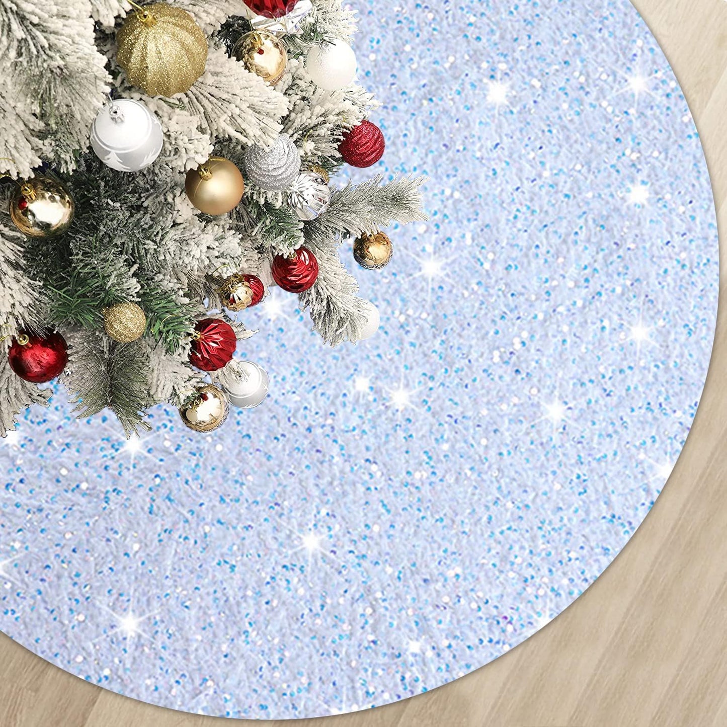 MODFUNS Christmas Tree Skirt Iridescent White Sequin Xmas Tree Skirt 36 Inch Glitter Velvet Tree Skirt Mat Shimmer Christmas Tree Floor Skirt Shiny Tree Collar for New Year Xmas Tree Decoration
