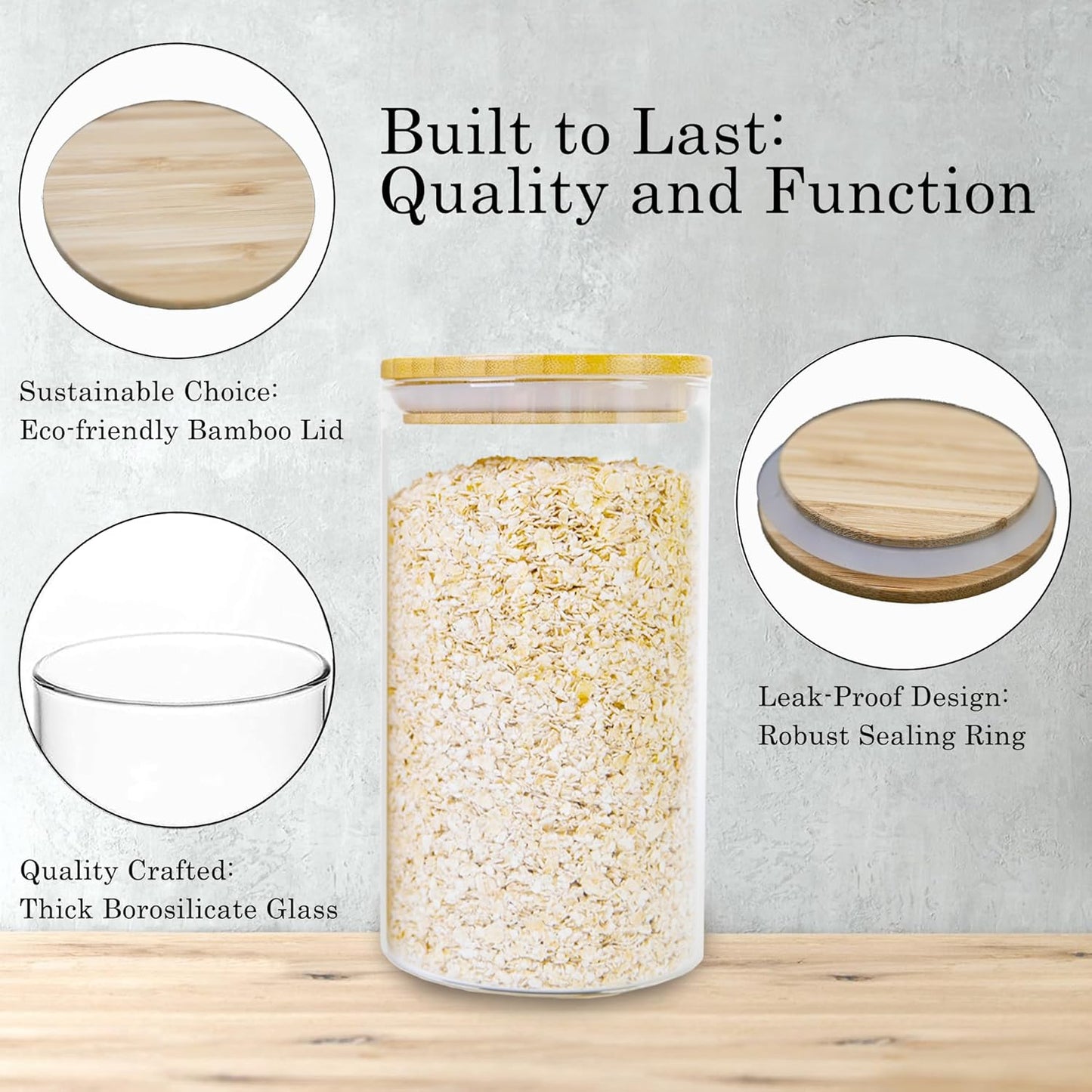 Glass Storage Jars Set Elegant Containers with Airtight Bamboo Lids, Perfect for Kitchen Organization - Flour, Rice, Pasta, Sugar, Coffee Beans (2 packs(37oz) / 2 packs(111oz))