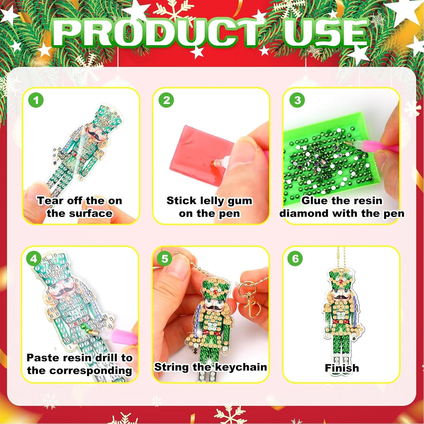 Tondiamo 20 Pcs Christmas Diamond Painting Keychain Kits 5d DIY Christmas Nutcracker Diamond Art Pendants Double Sided Hanging Key Chains Xmas Craft Gifts for Adult Holiday Party Decoration DIY