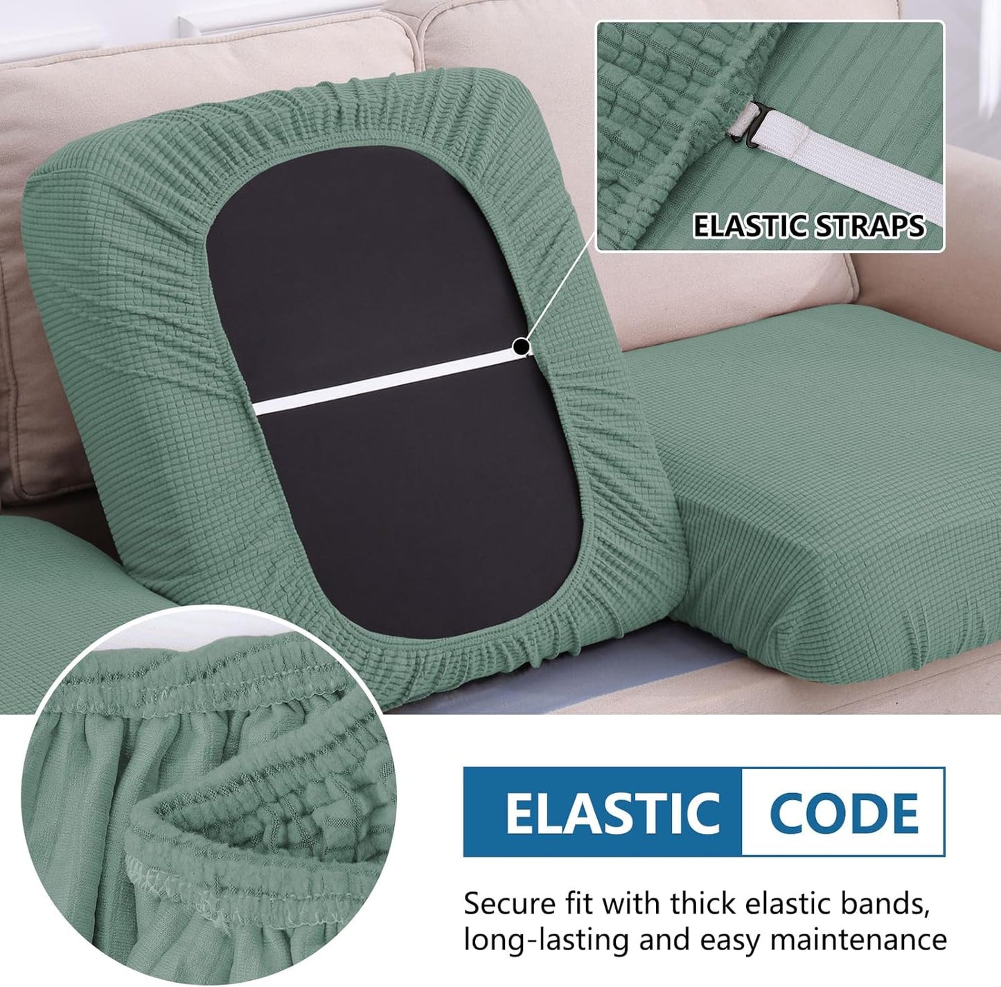 hyha Waterproof Couch Cushion Covers for Pets, Non Slip Sofa Seat Cover for Dogs Washable, Soft Thick Stretch Jacquard Fabric, Sofa Slipcovers with Elastic Bottom (1 Piece for Large, Green)