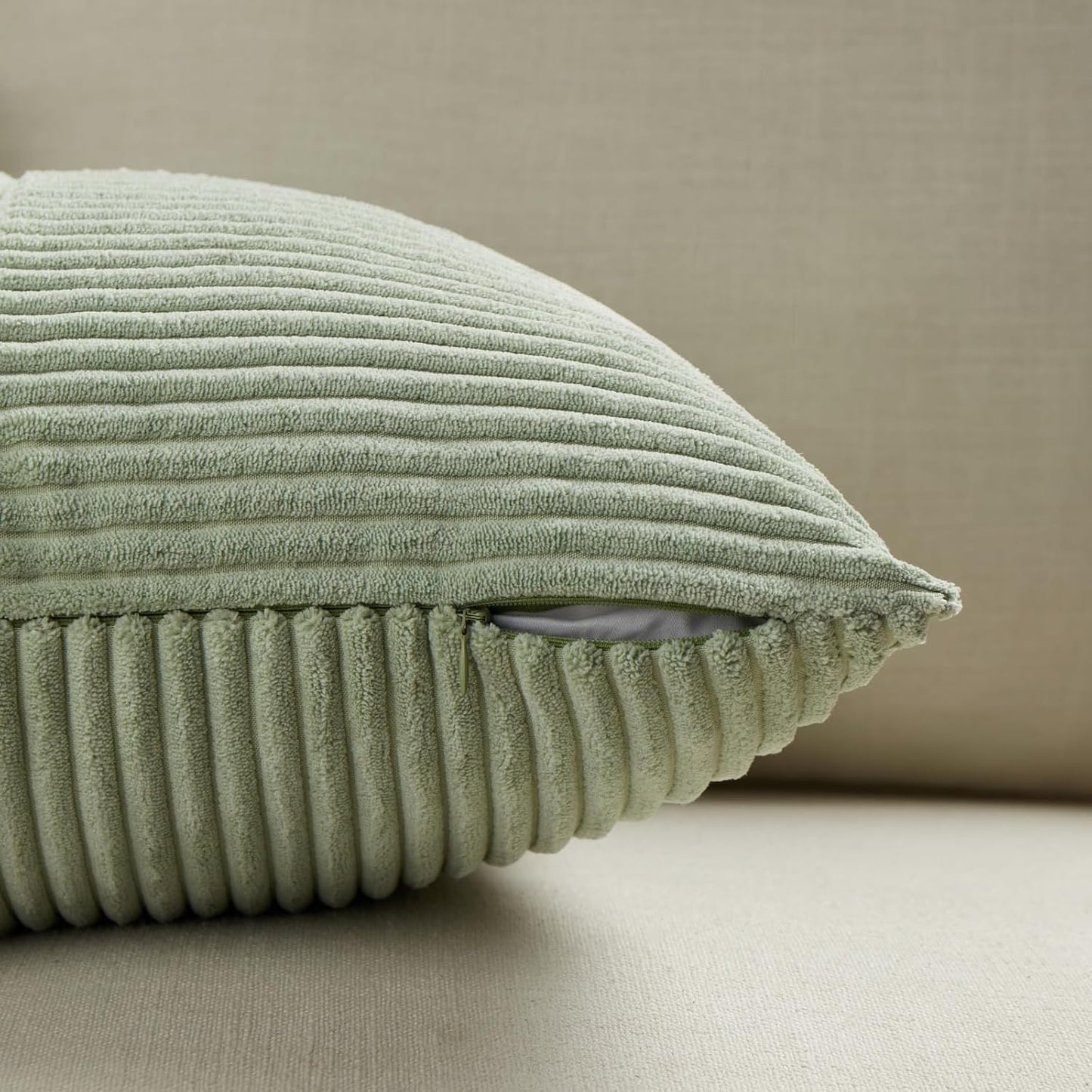 Fancy Homi 2 Packs Sage Green Decorative Throw Pillow Covers 18x18 Inch for Living Room Couch Bed Sofa, Farmhouse Boho Home Decor, Soft Corss Corduroy Patchwork Textured Square Cushion Case 45x45 cm