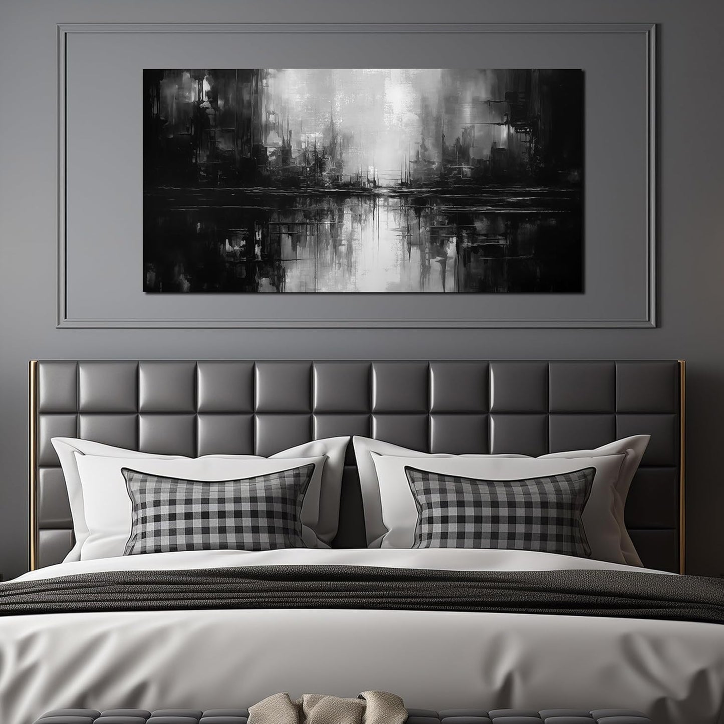 TYTAUPT Abstract Canvas Wall Art For Living Room Black and White Wall Art For Office Bedroom Wall Decor 24 x 48 Inch